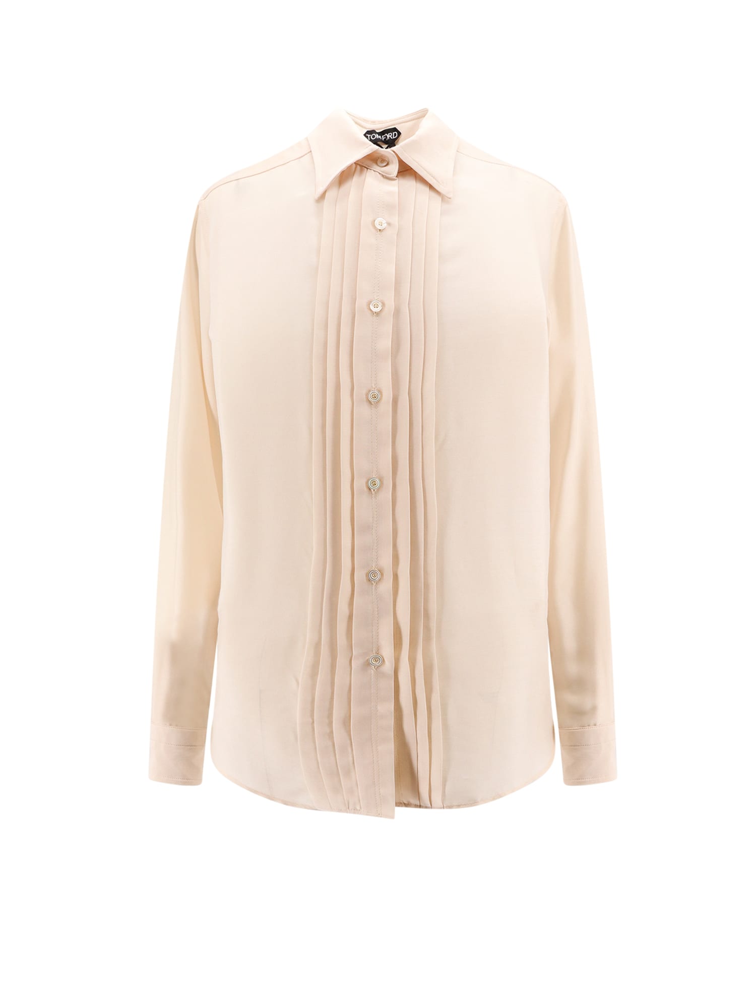Tom Ford Silk Shirt With Pleated Detail And Pointed Collar In Pink