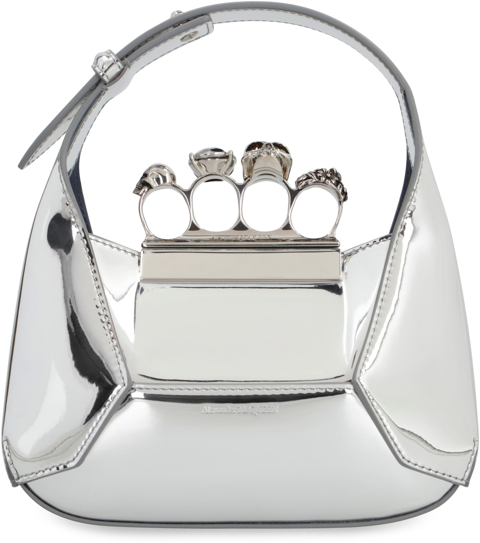 Shop Alexander Mcqueen Mini Hobo Bag Jewelled In Silver