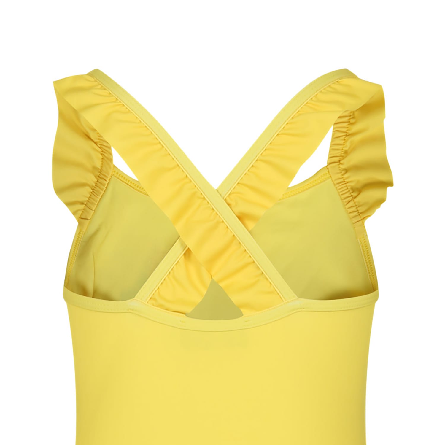 Shop Moschino Yellow One-piece Swimsuit For Baby Girl With Logo