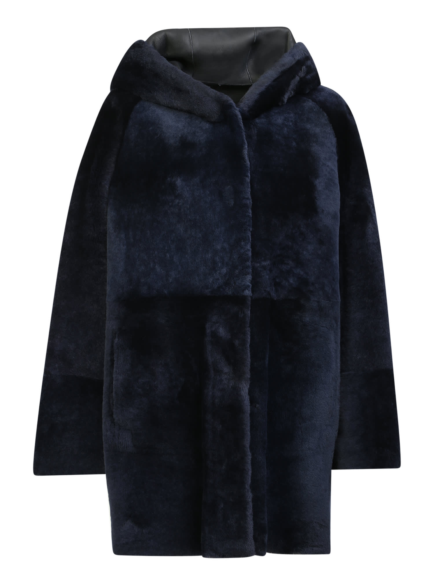 DROMe Blue Shearling Hooded Coat