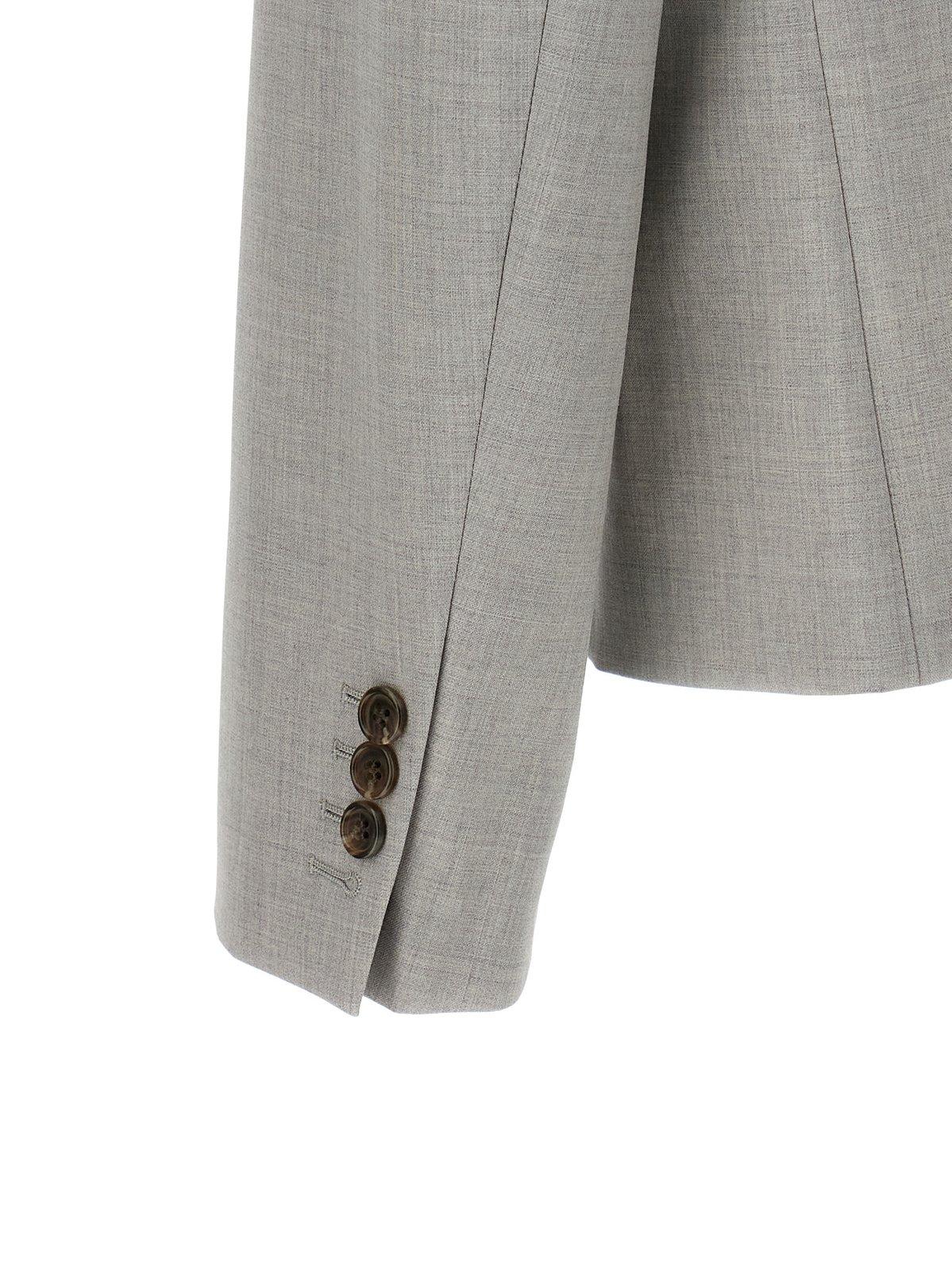 Shop Theory Double-breasted Cropped Tailored Blazer In Grey