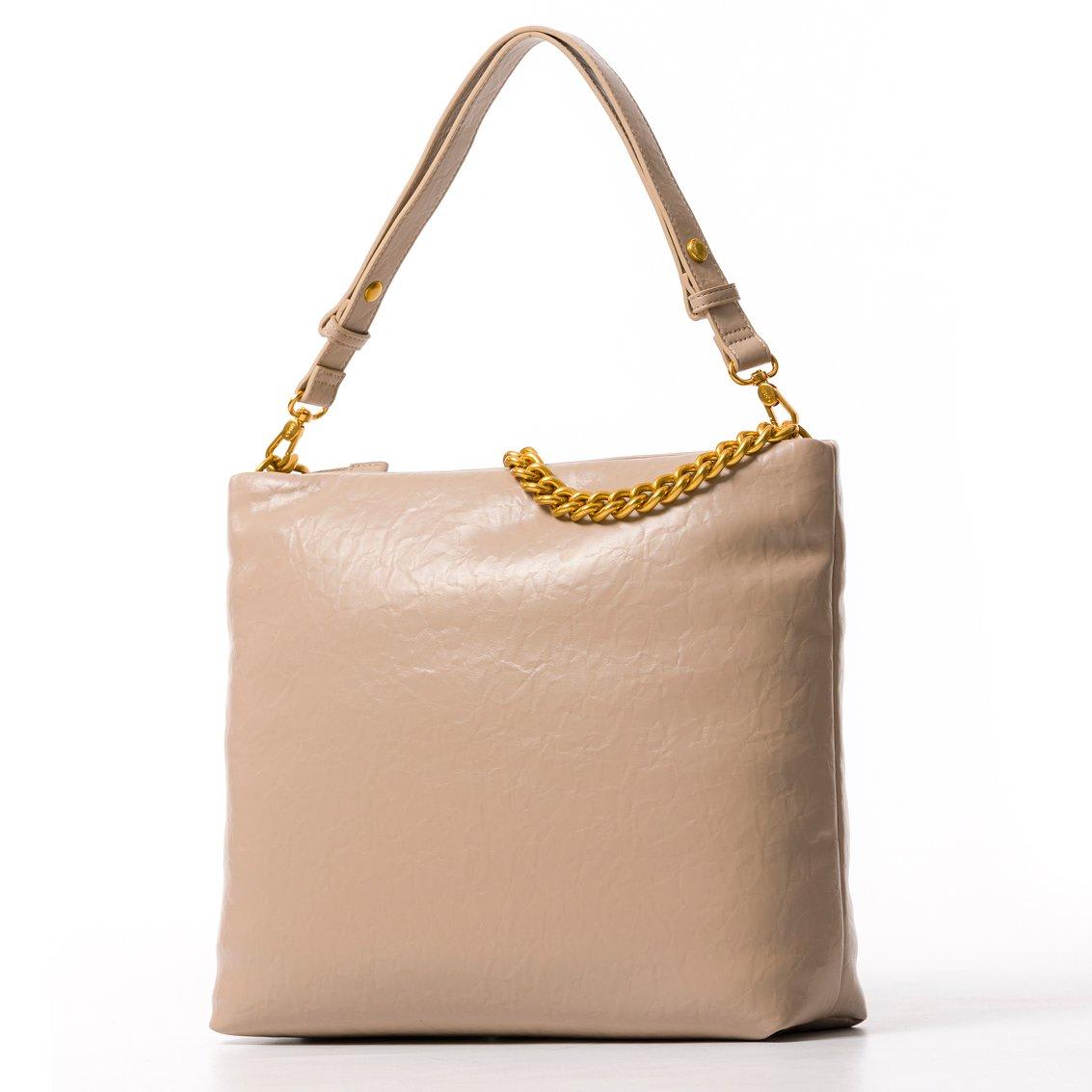 Liu •jo Lapuffy Chain-linked Shoulder Bag In Sand