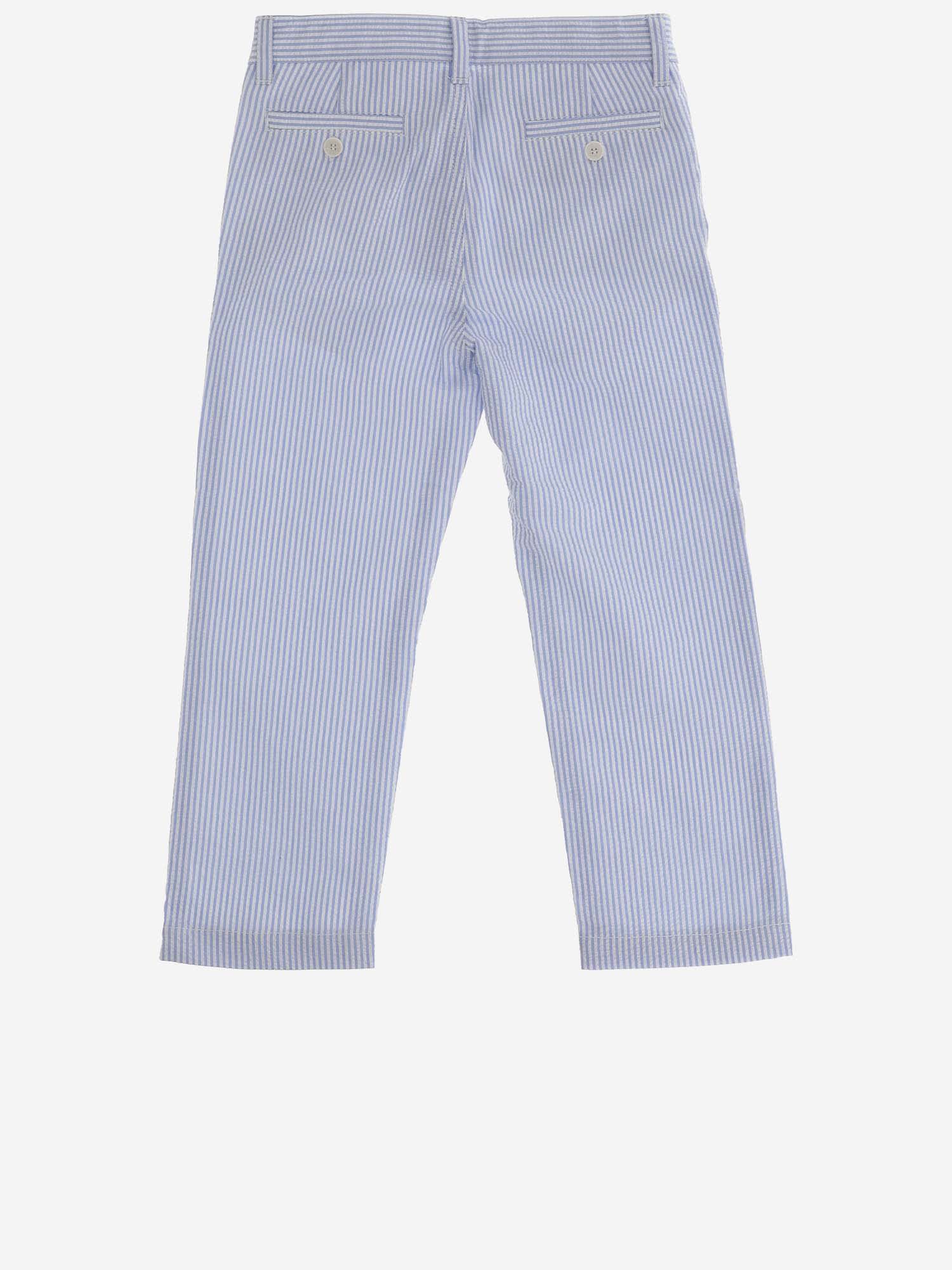 Shop Il Gufo Cotton Pants With Striped Pattern In Clear Blue