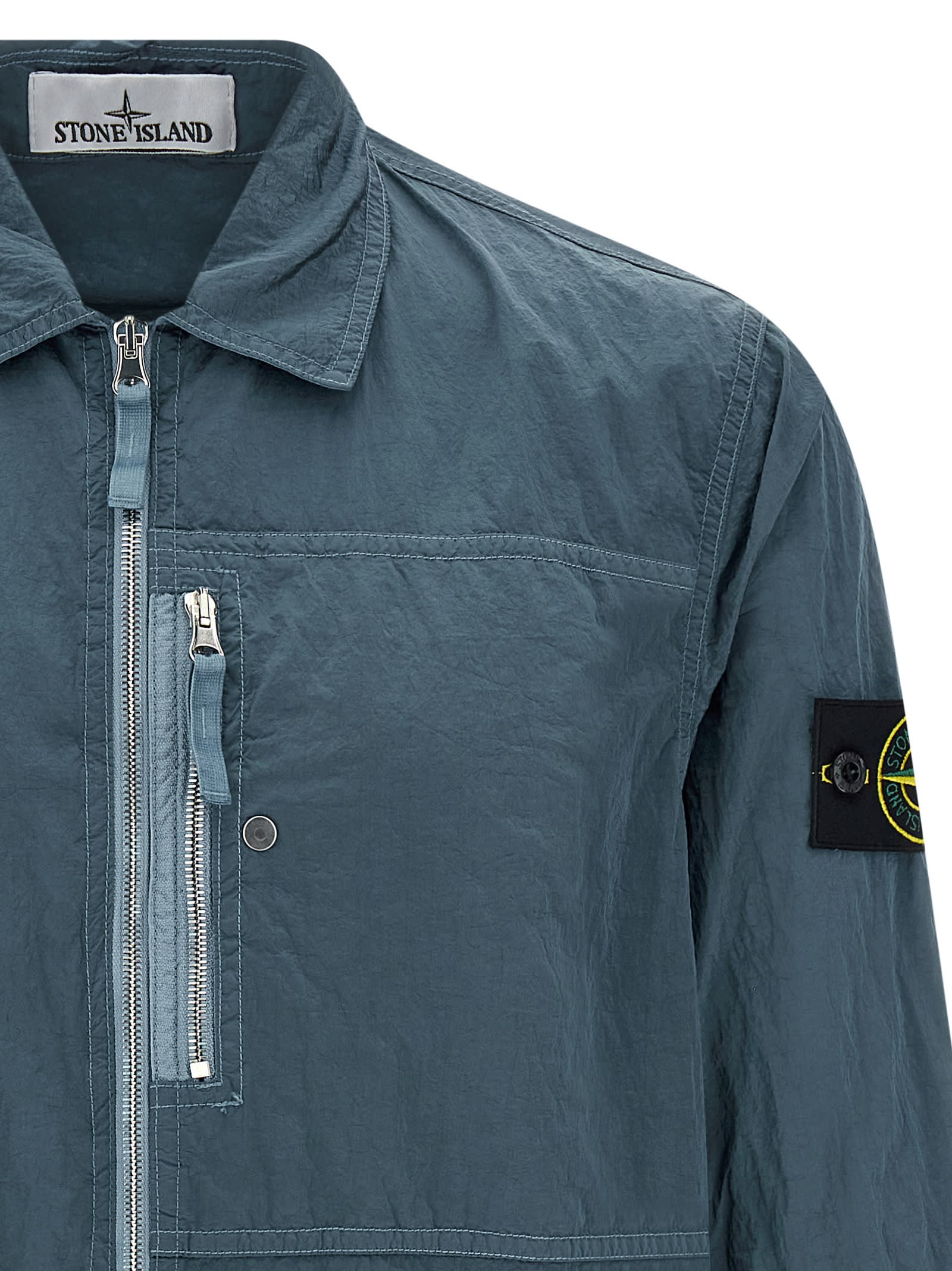Stone Island Overshirt With Logo Badge And Chest Pocket In Blue