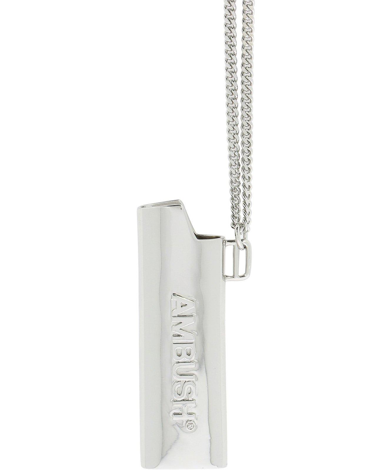 Shop Ambush Lighter Case Logo Lettering Necklace In Silver