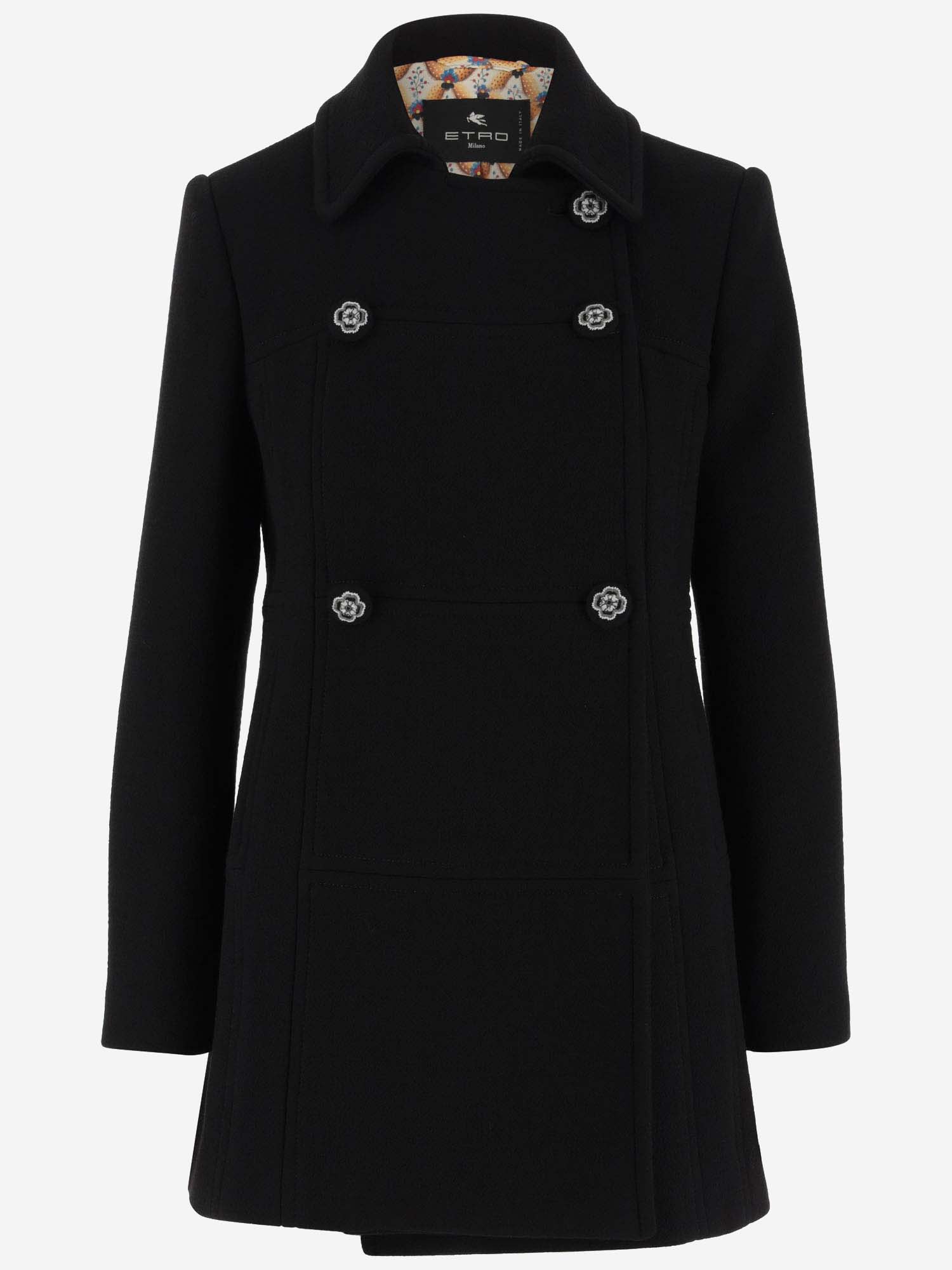 Shop Etro Peacoat With Floral Buttons In Nero