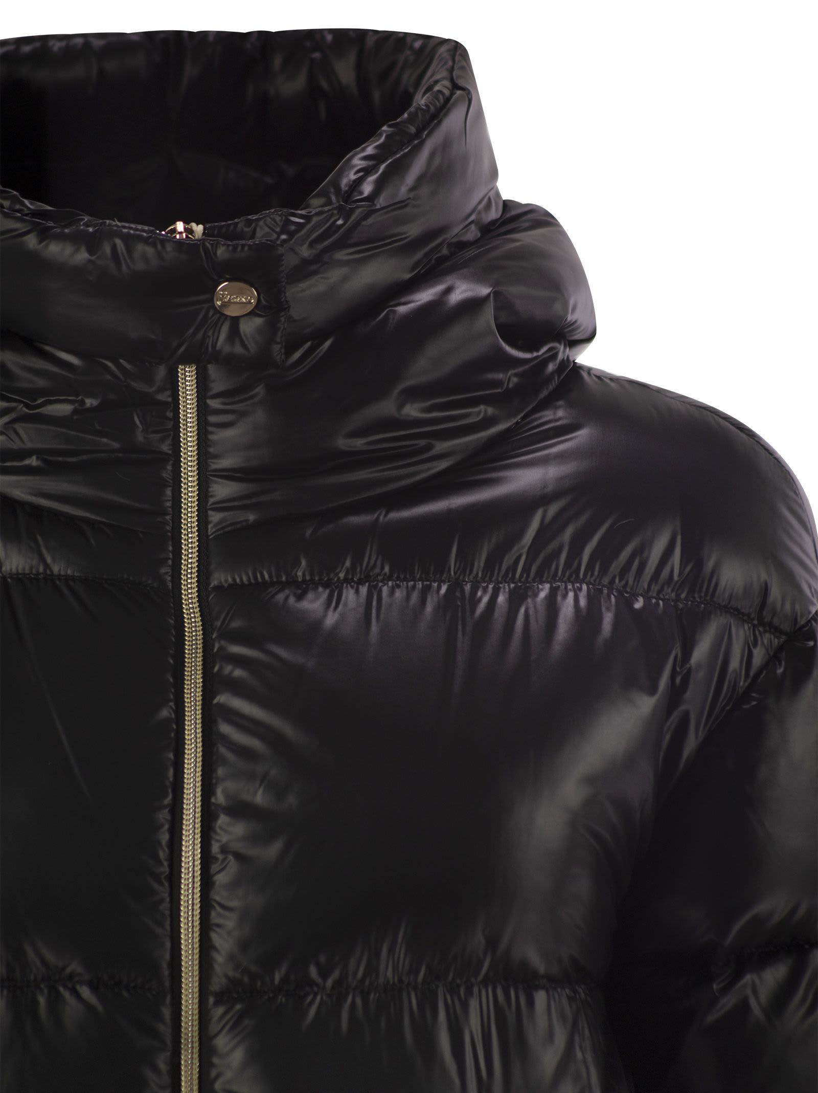 Herno Long Quilted Down Jacket With Hood And Buttons In Black