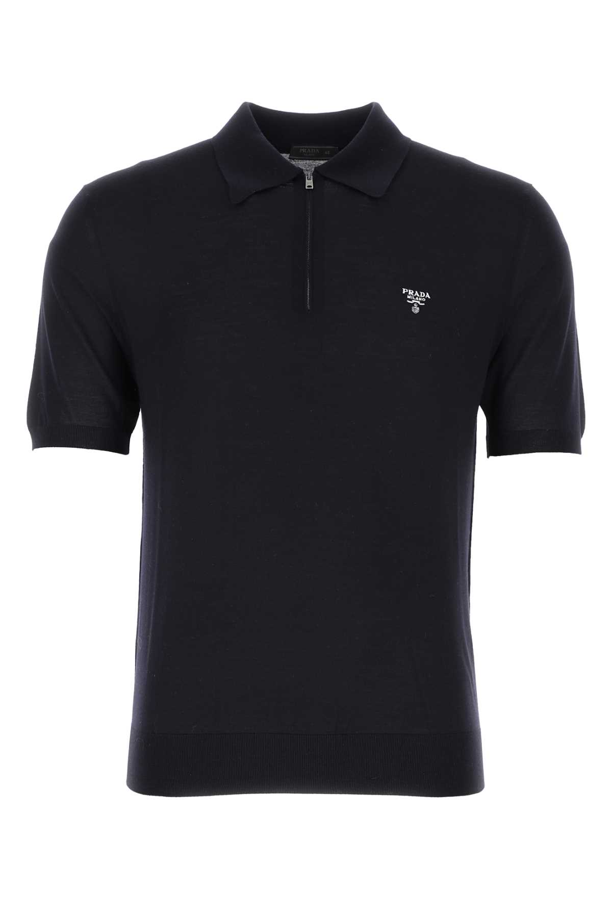 Prada Midnight Blue Wool Polo Shirt In Black