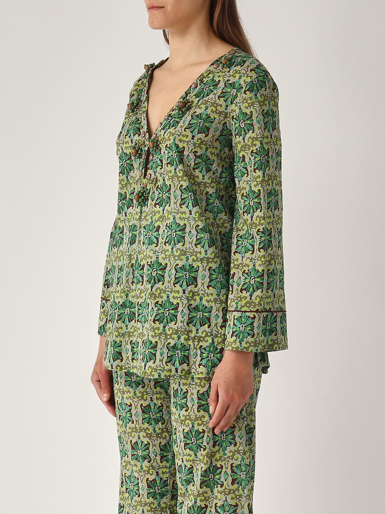 Maliparmi Caftano Flower Batik Cardigan In Green