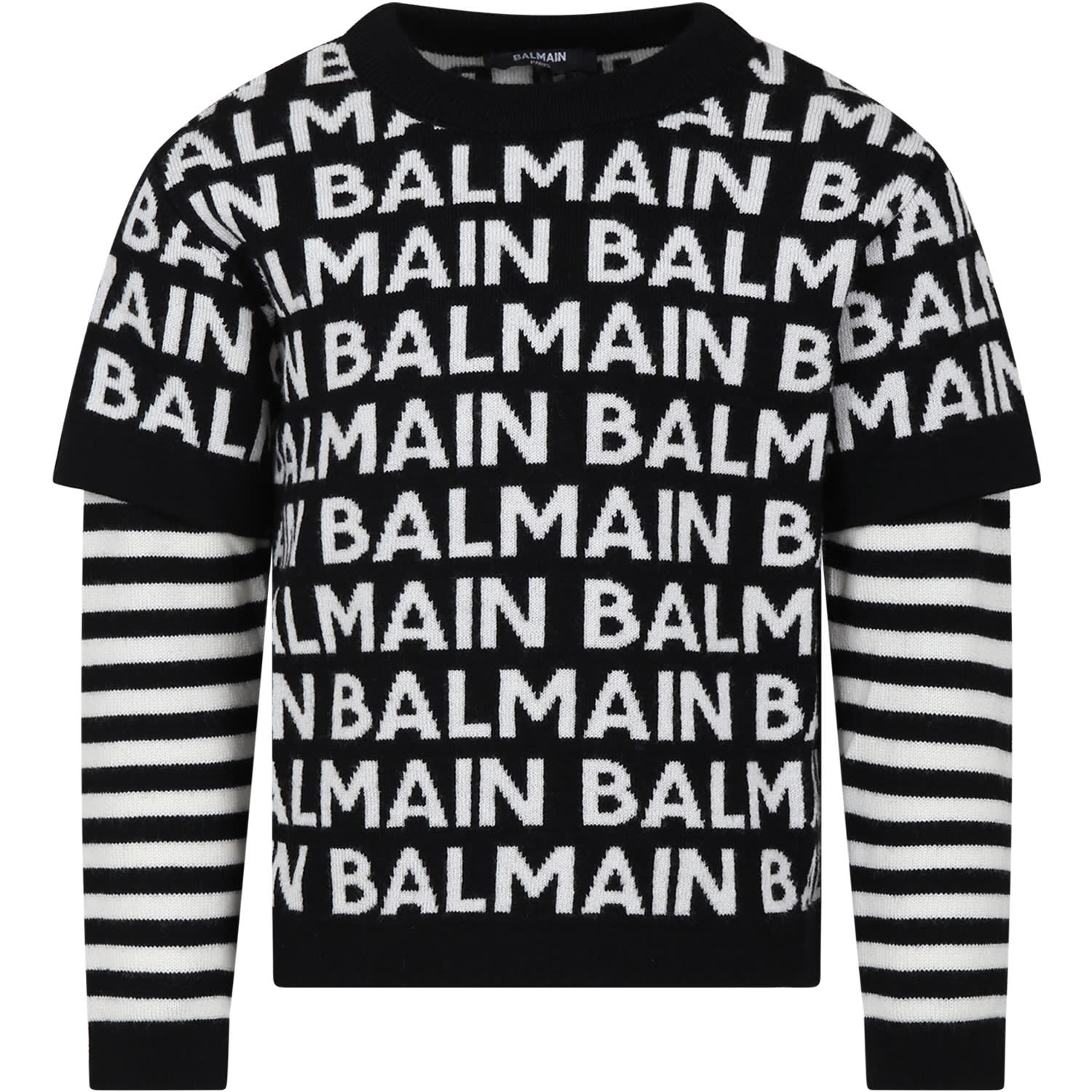 Balmain Boys Black Wool Knit Logo Jumper In Black