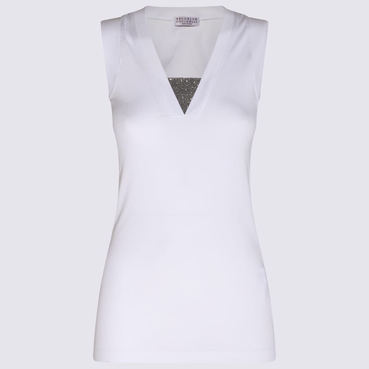 Shop Brunello Cucinelli White Cotton Blend Tank Top