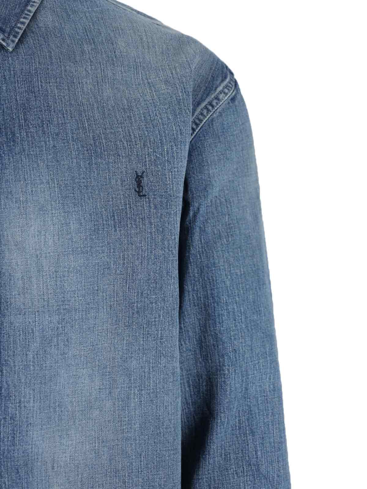 Saint Laurent Cassandre' Blue Cotton Shirt In Blue