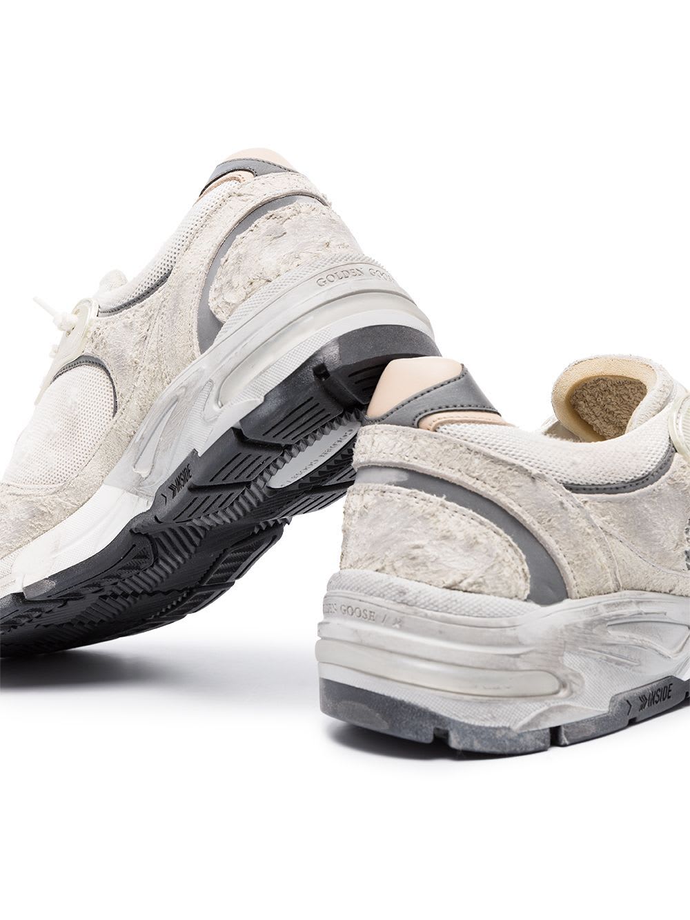 Shop Golden Goose Running Dad Net And Suede Upper Leather Star And Heel Suede Spur In White Silver