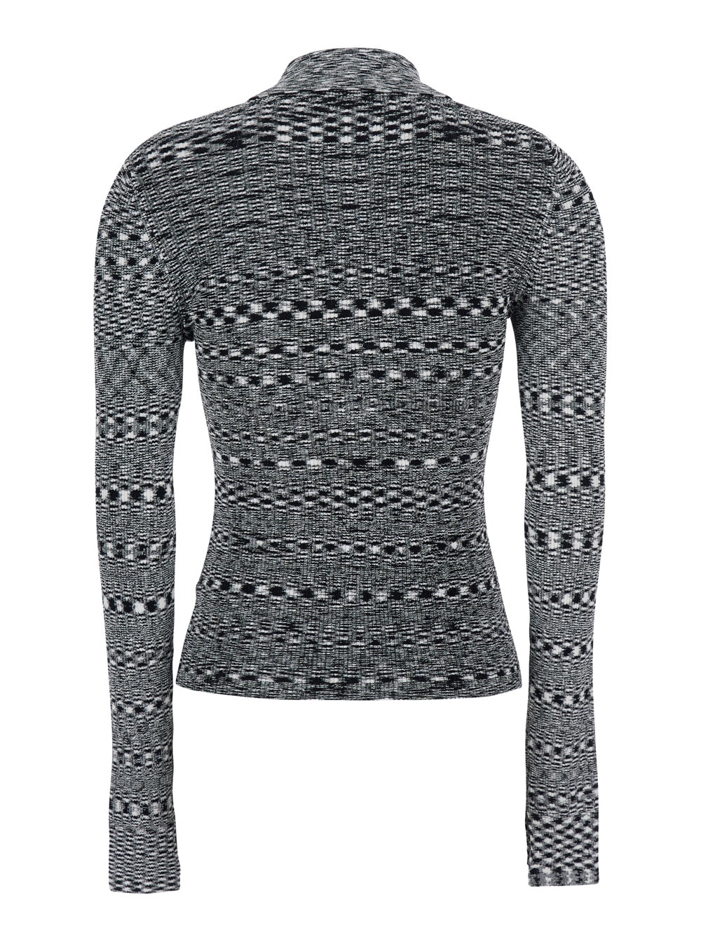 Ganni Black And White Polo Shirt With All-over Space-dye Effect And Button Closure In Fabric Woman In Gray