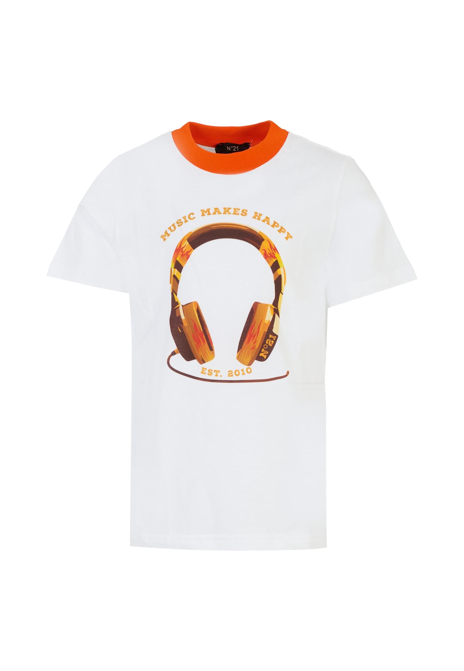 N°21 Kids' White T-shirt For Boy With Headphones