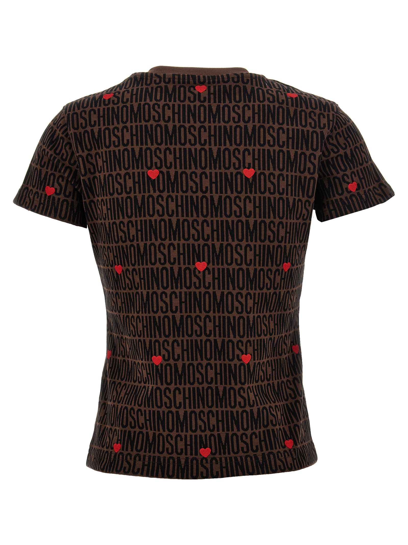 Shop Moschino Logo T-shirt In Brown