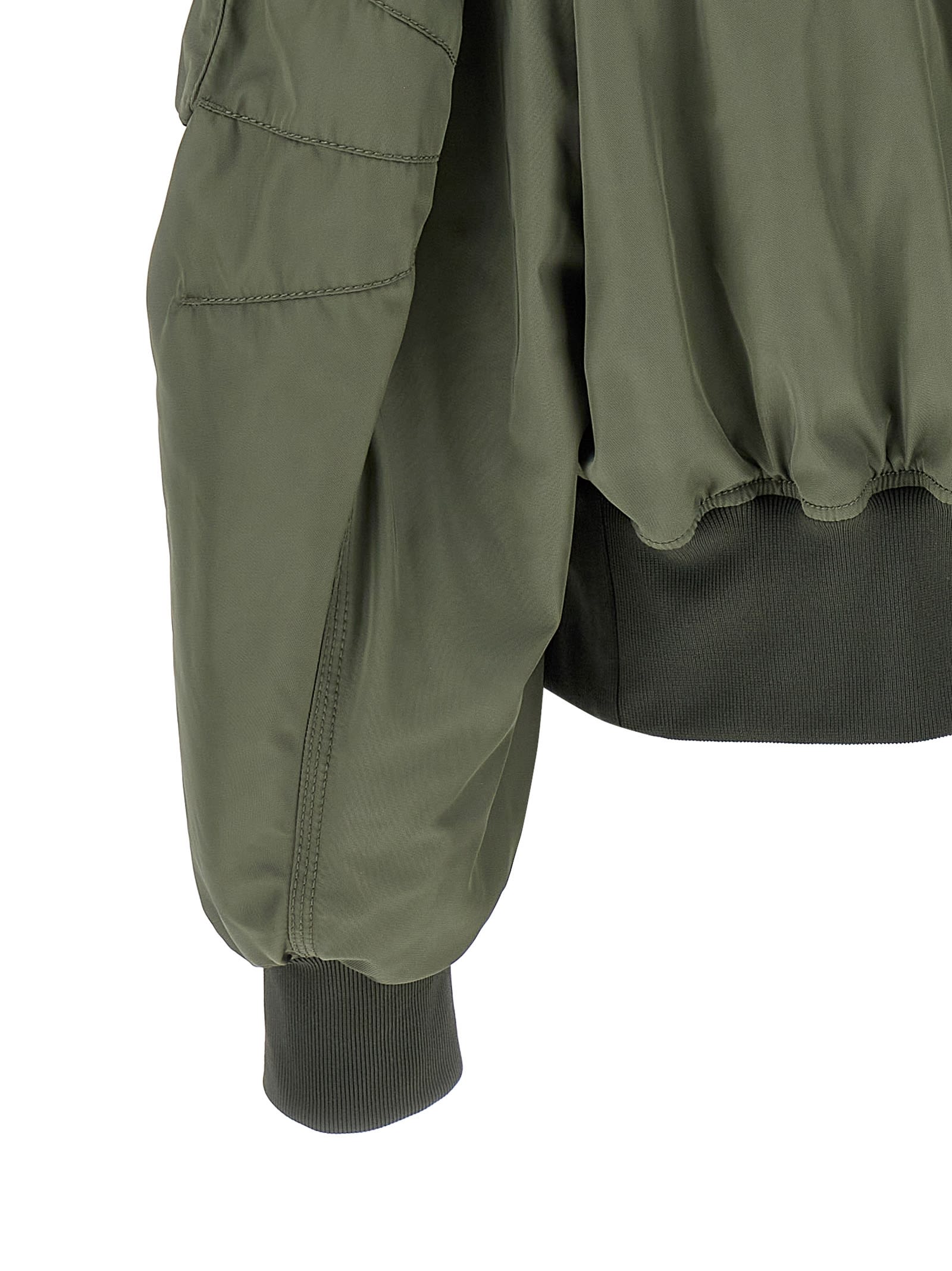 Attico Green Bomber Jacket With Zip Pocket On The Sleeve In Tech Fabric Woman In Green
