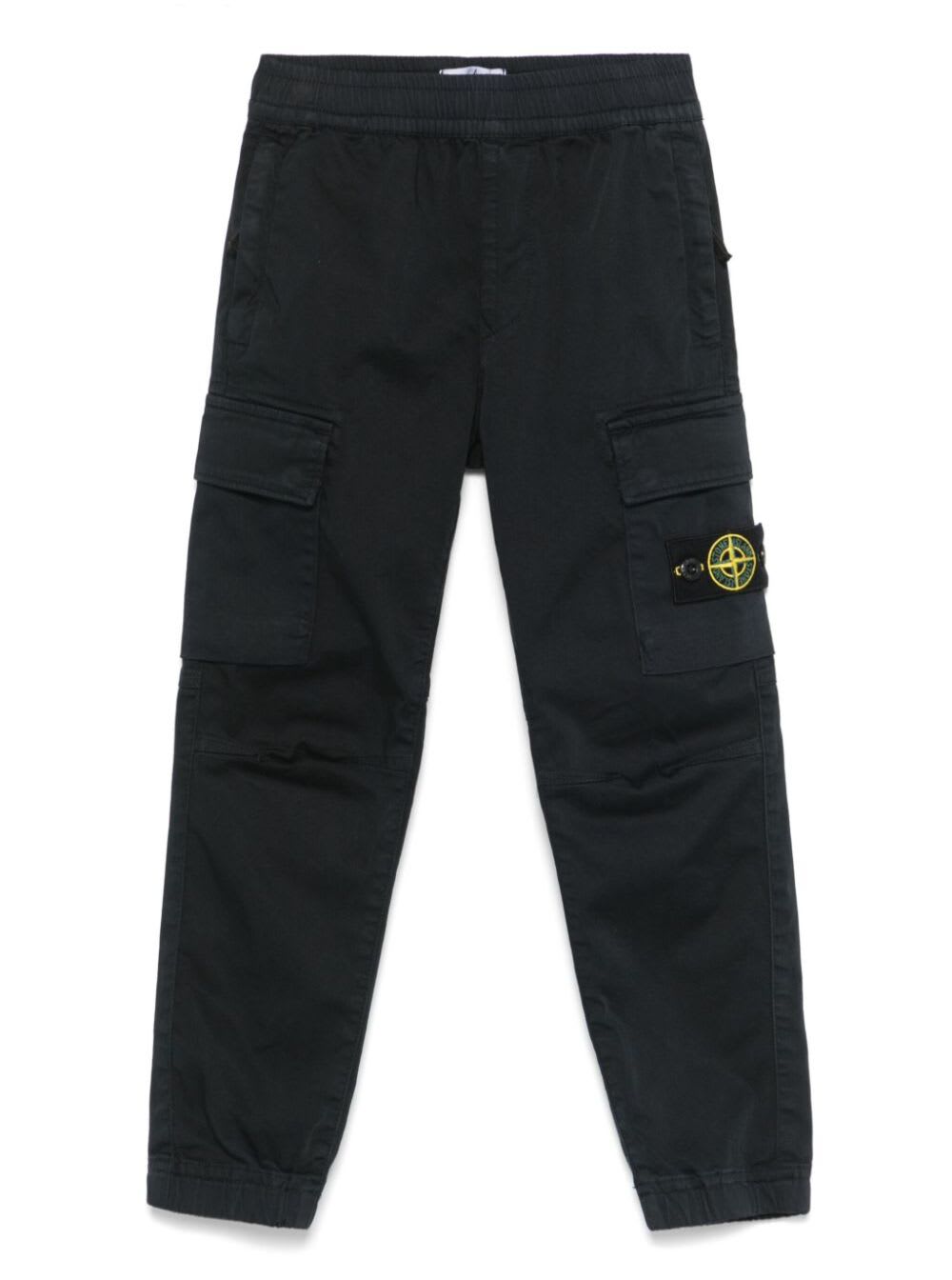 Stone Island Blue Pants With Elastic Waist And Logo Patch On The Pocket In Cotton Stretch Boy In Blu