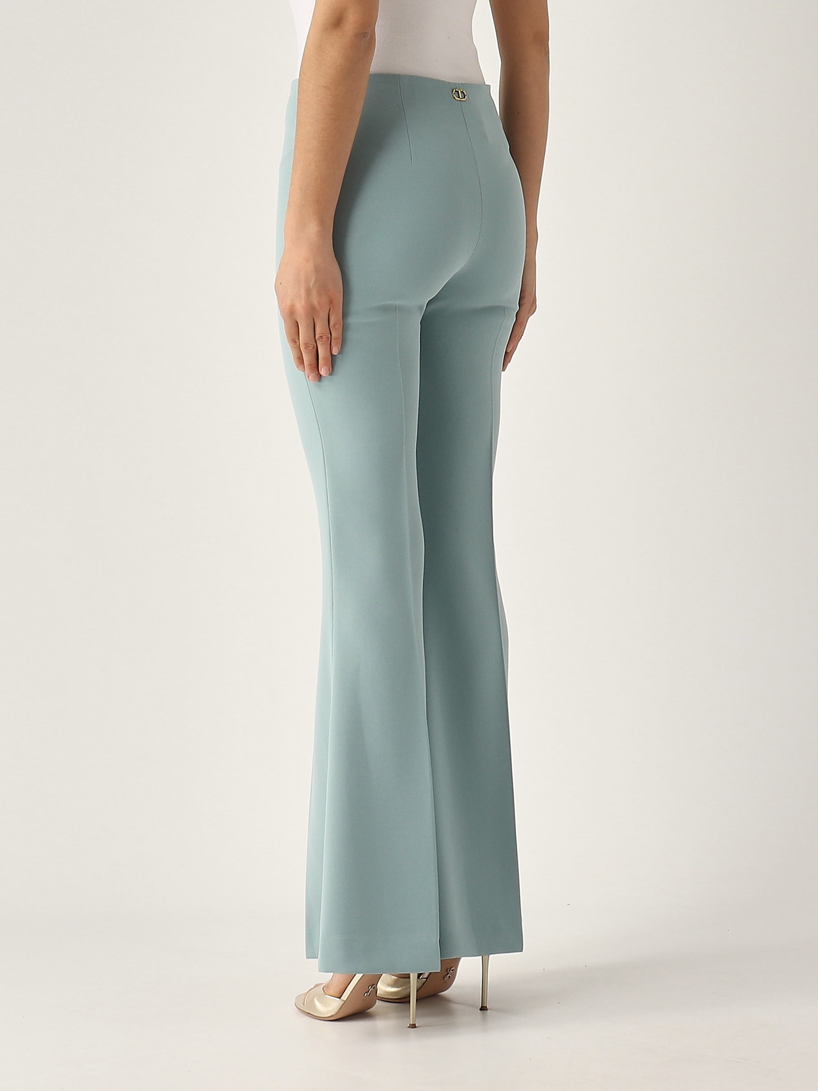 Twinset Pantalone Flare In Crepe Fluido Trousers In Carta Da Zucchero