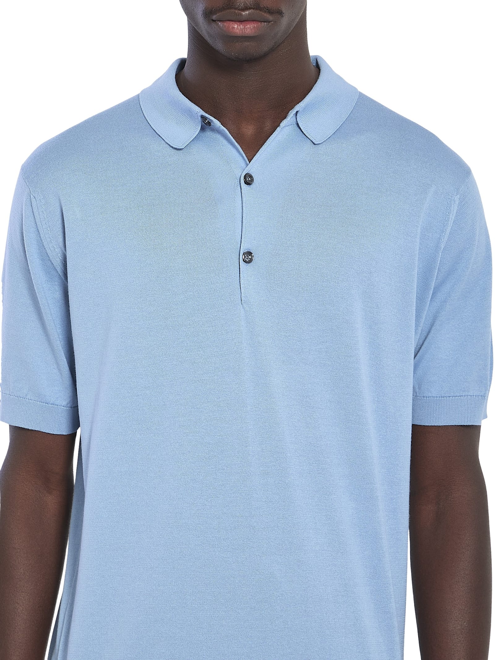 John Smedley Light Blue Isis Polo In Cotton In Sea Glass