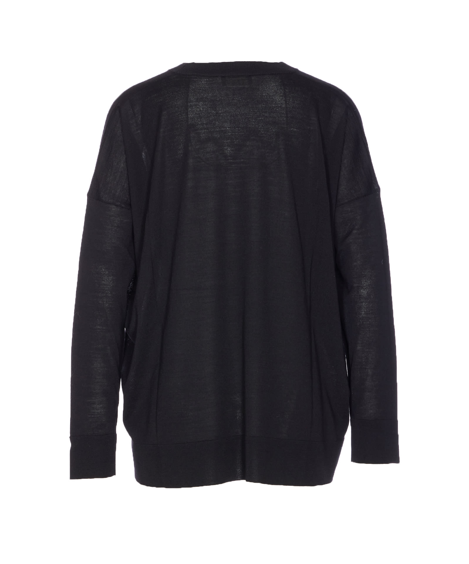 Roberto Collina Sheer Fabric Crewneck Sweater With Ribbed Cuffs In Black