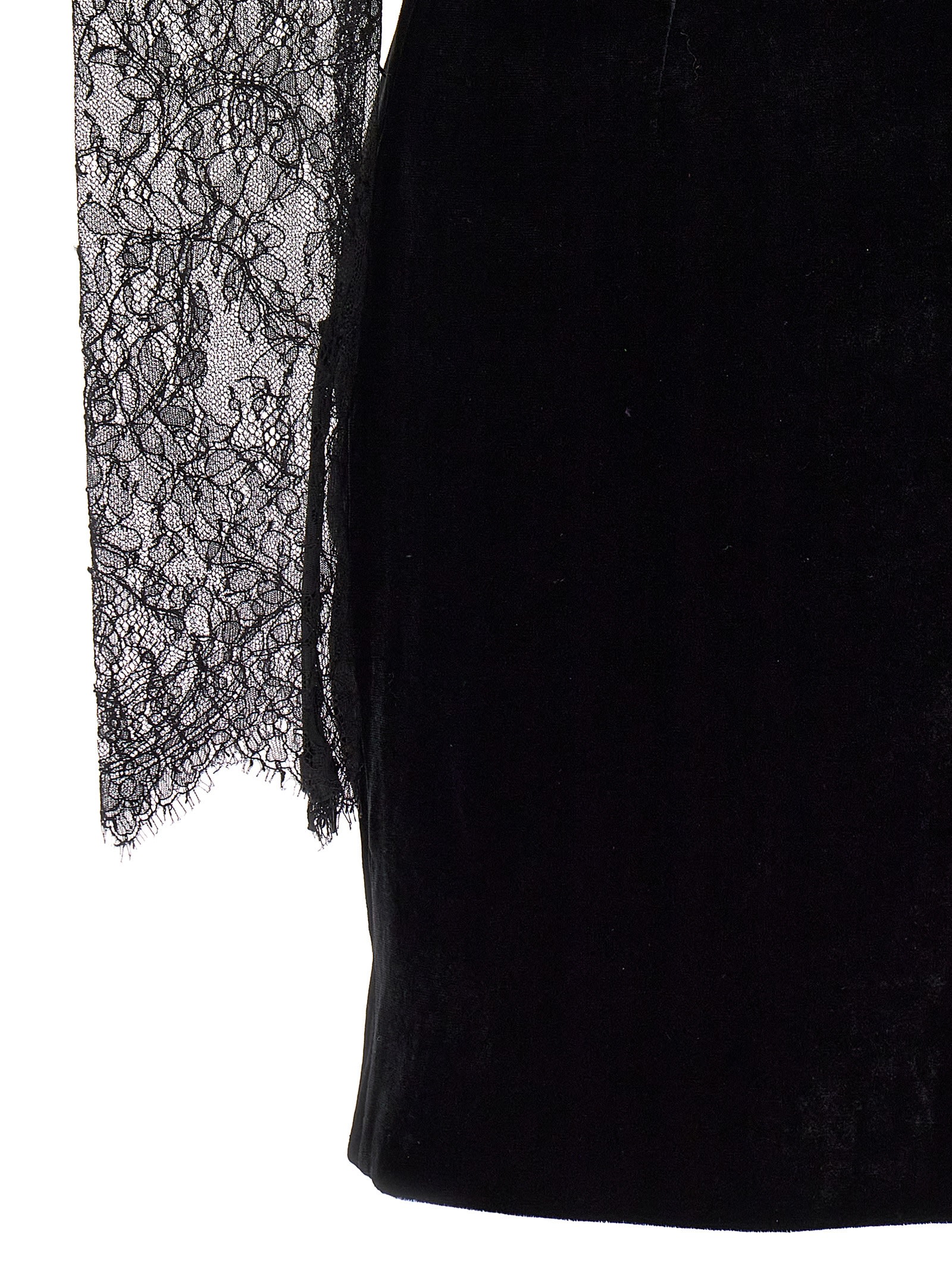 Shop Alessandra Rich Lace Velvet Dress In Black