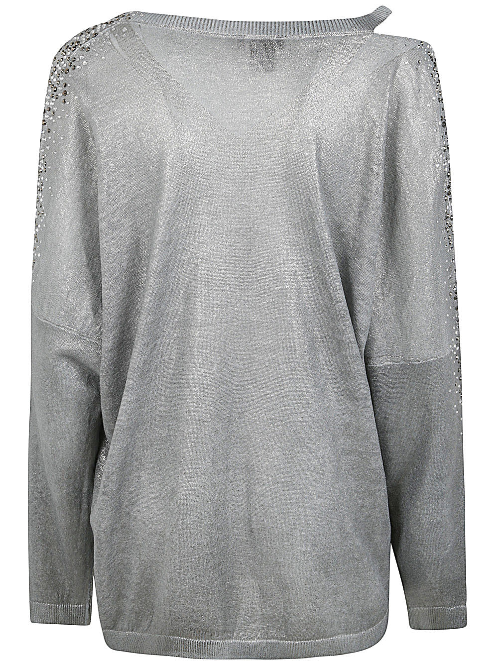 Shop Avant Toi Linen Cotton V-neck Pullover With Lamination And Strass In Ice