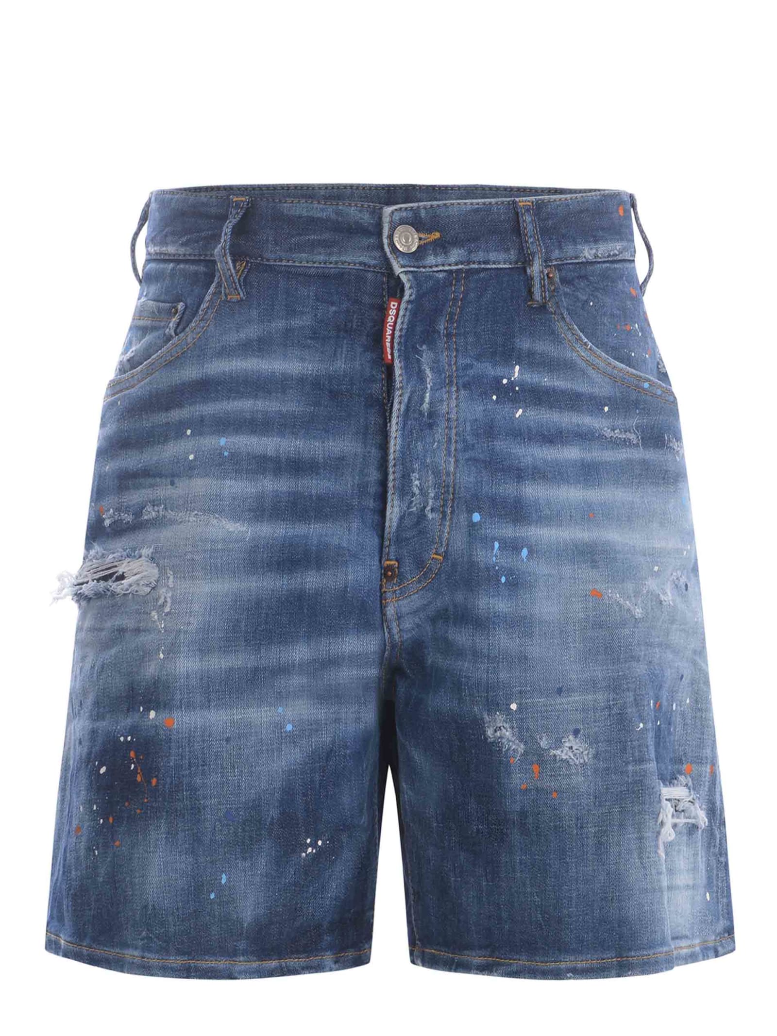 Shop Dsquared2 Shorts  Boxer Made Of Denim In Denim Azzurro