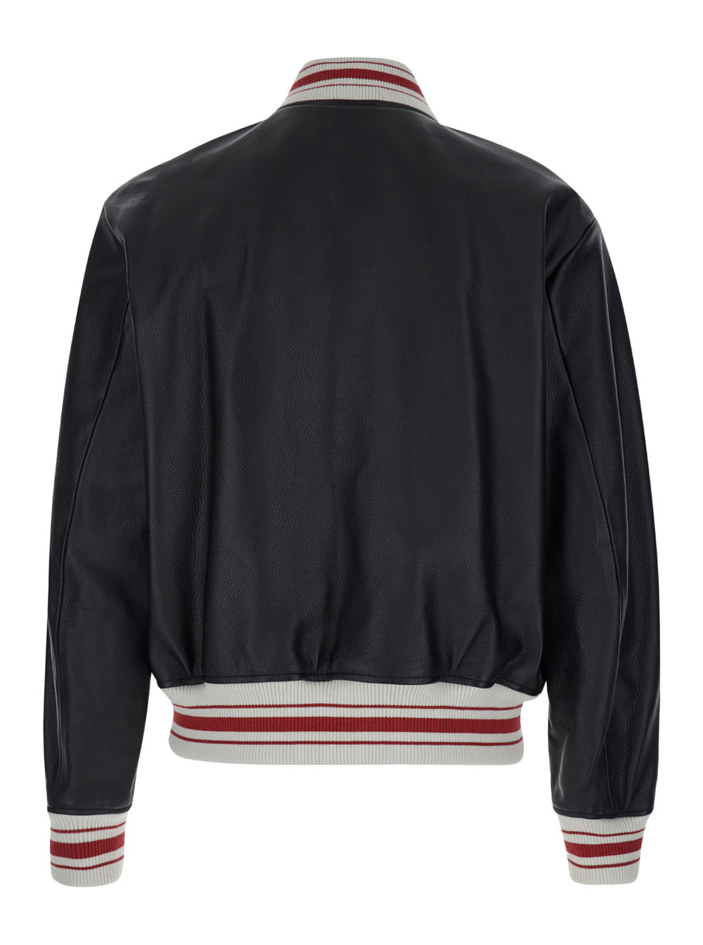 Shop Amiri Black Bomber Jacket With Logo Patch In Leather Man In Black/red