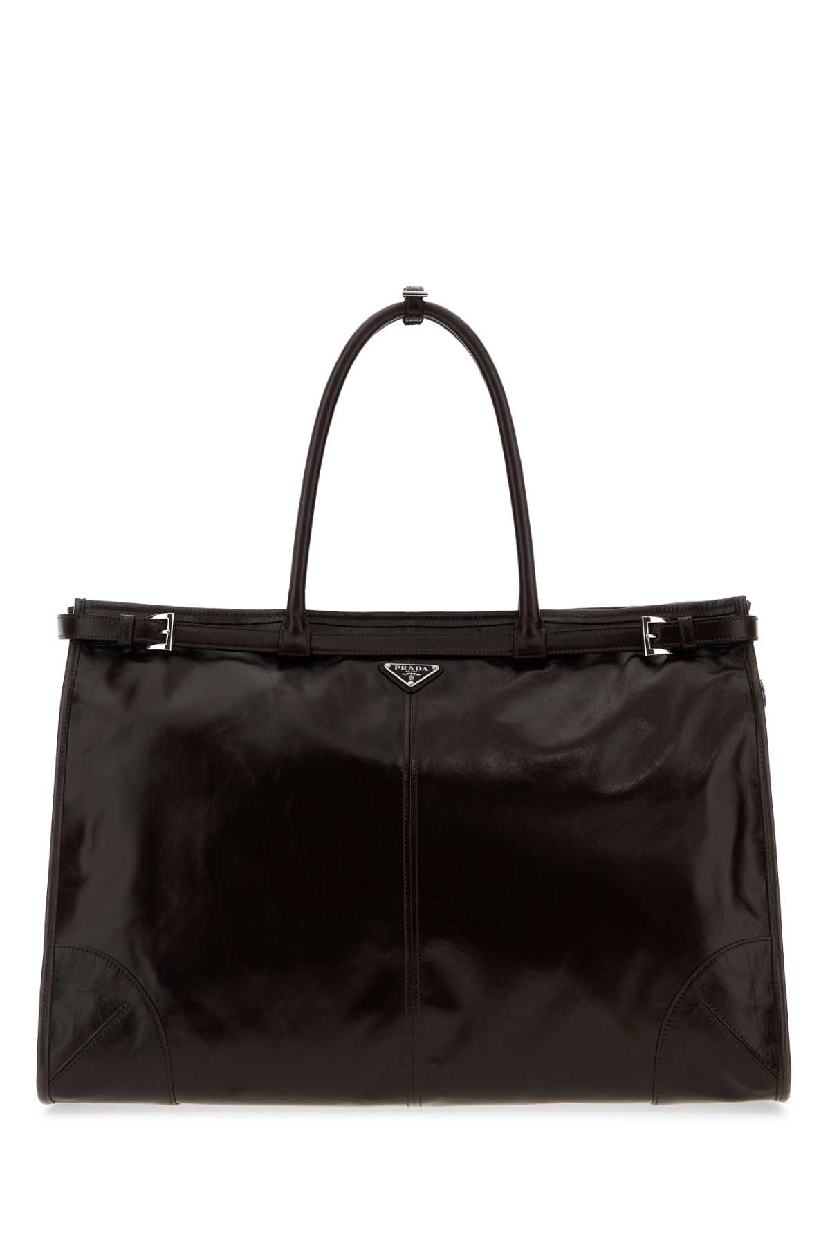 Prada Chocolate Leather Large Shopping Bag In Brown