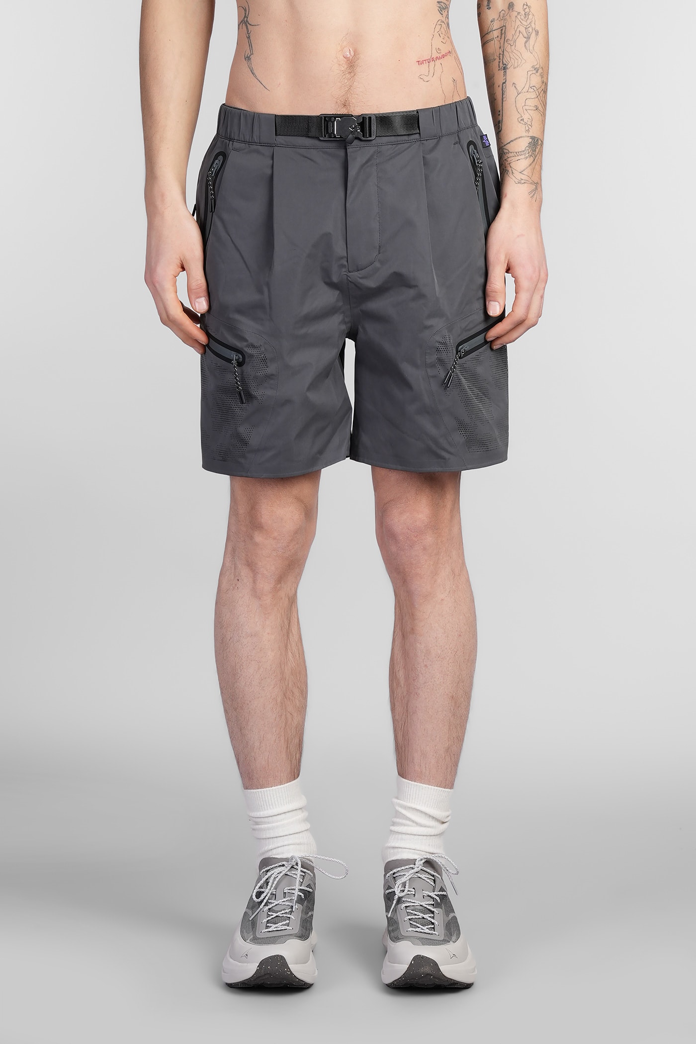 Shop Alpha Industries Laser Cut Short Shorts In Grey Polyester