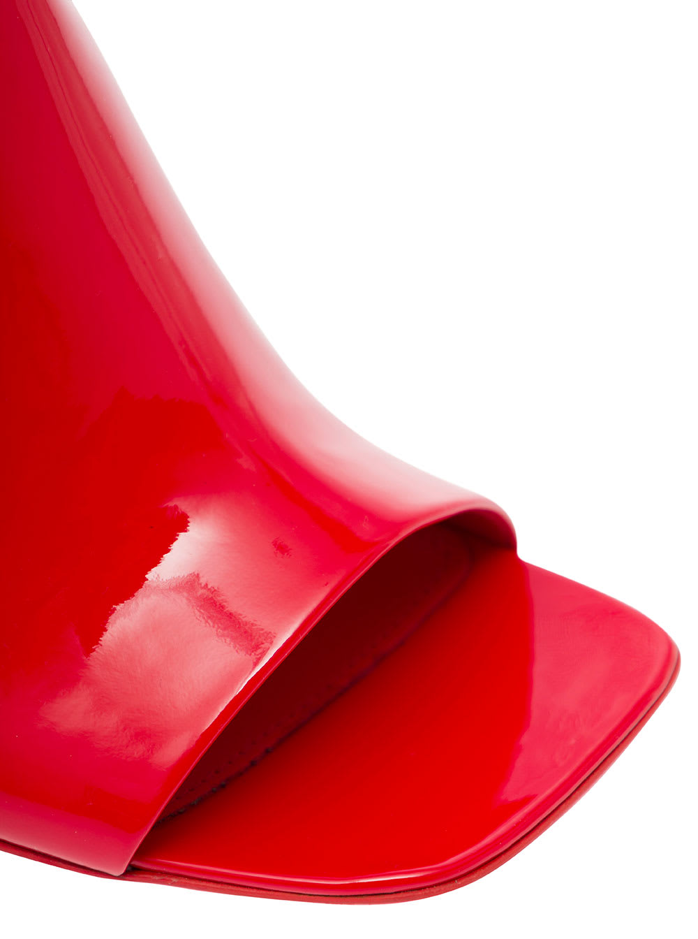 Shop Ferragamo Open Toe Red Slide With Slanted, Contoured Heel In Patent Leather Woman