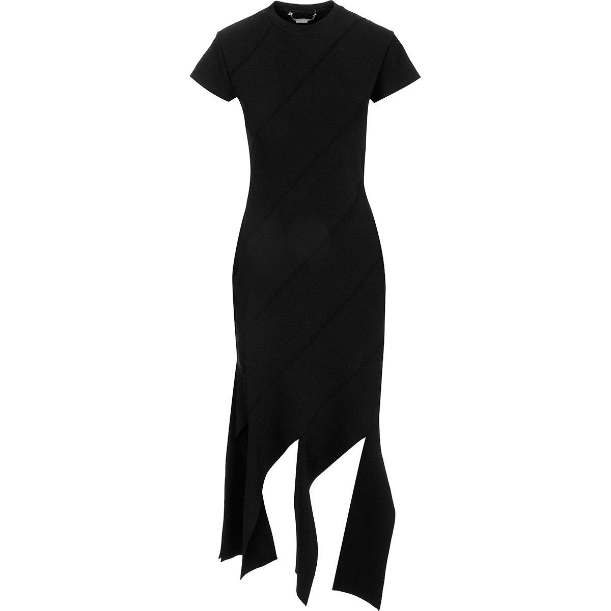 Shop Stella Mccartney Fringed Edge Short-sleeved Dress In Nero