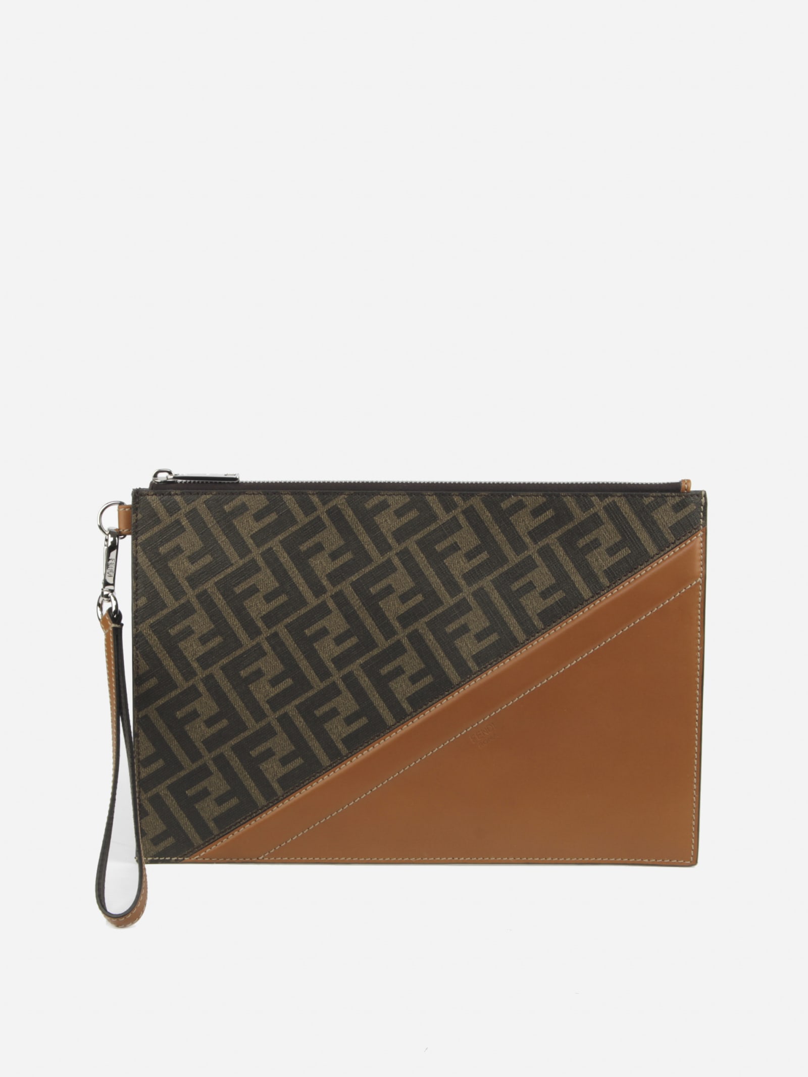Fendi Flat Pouch In Fabric With Leather Inserts