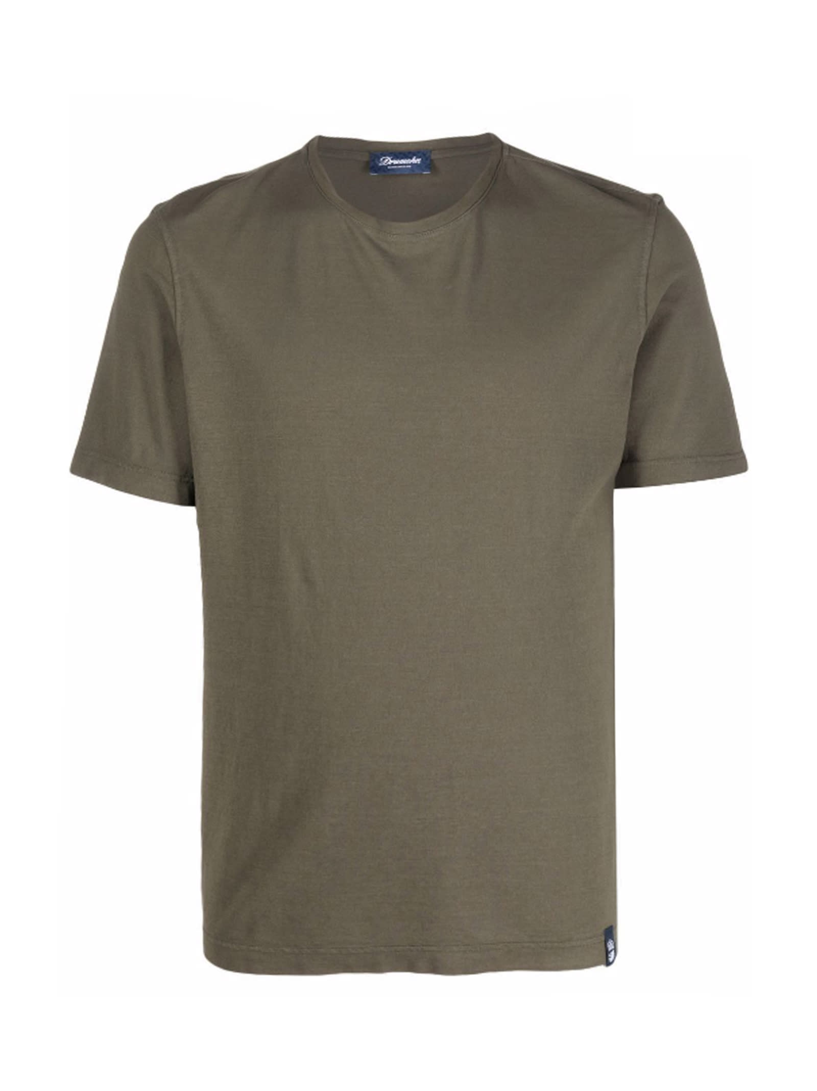 Shop Drumohr Cotton Crew Neck T-shirt In Army Green