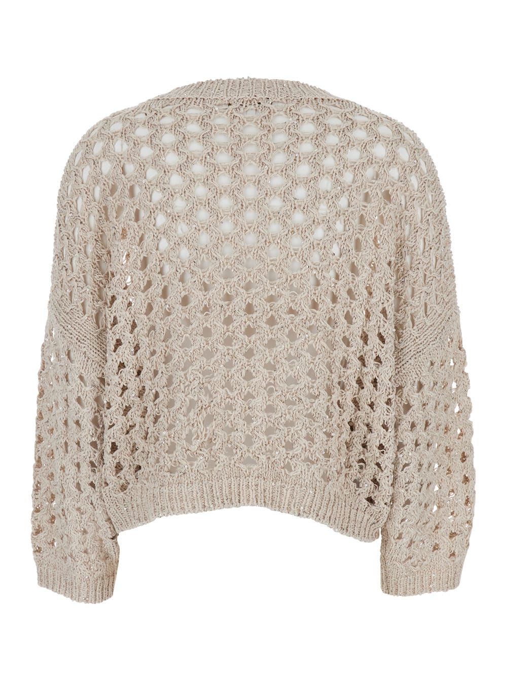 Antonelli Campanellino Beige Crewneck Knit Sweater In Cotton Blend Woman In Beige