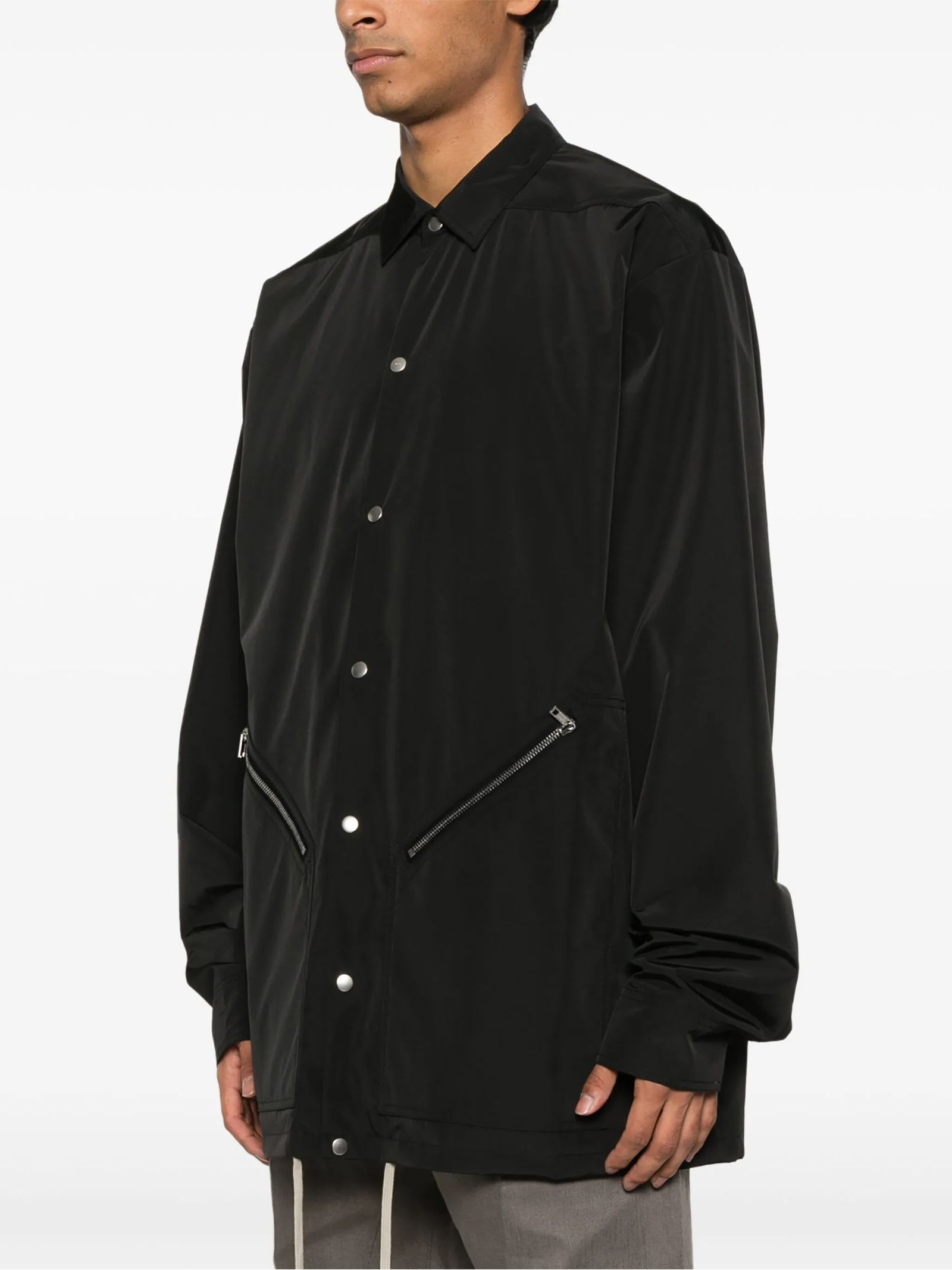 Rick Owens Collar Point Sleeves Long Drawstring Zip In Black