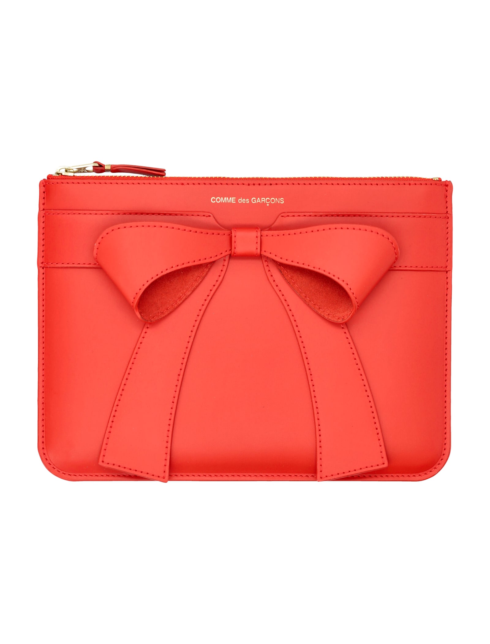 Comme Des Garçons Big Bow Leather Pouch In Red