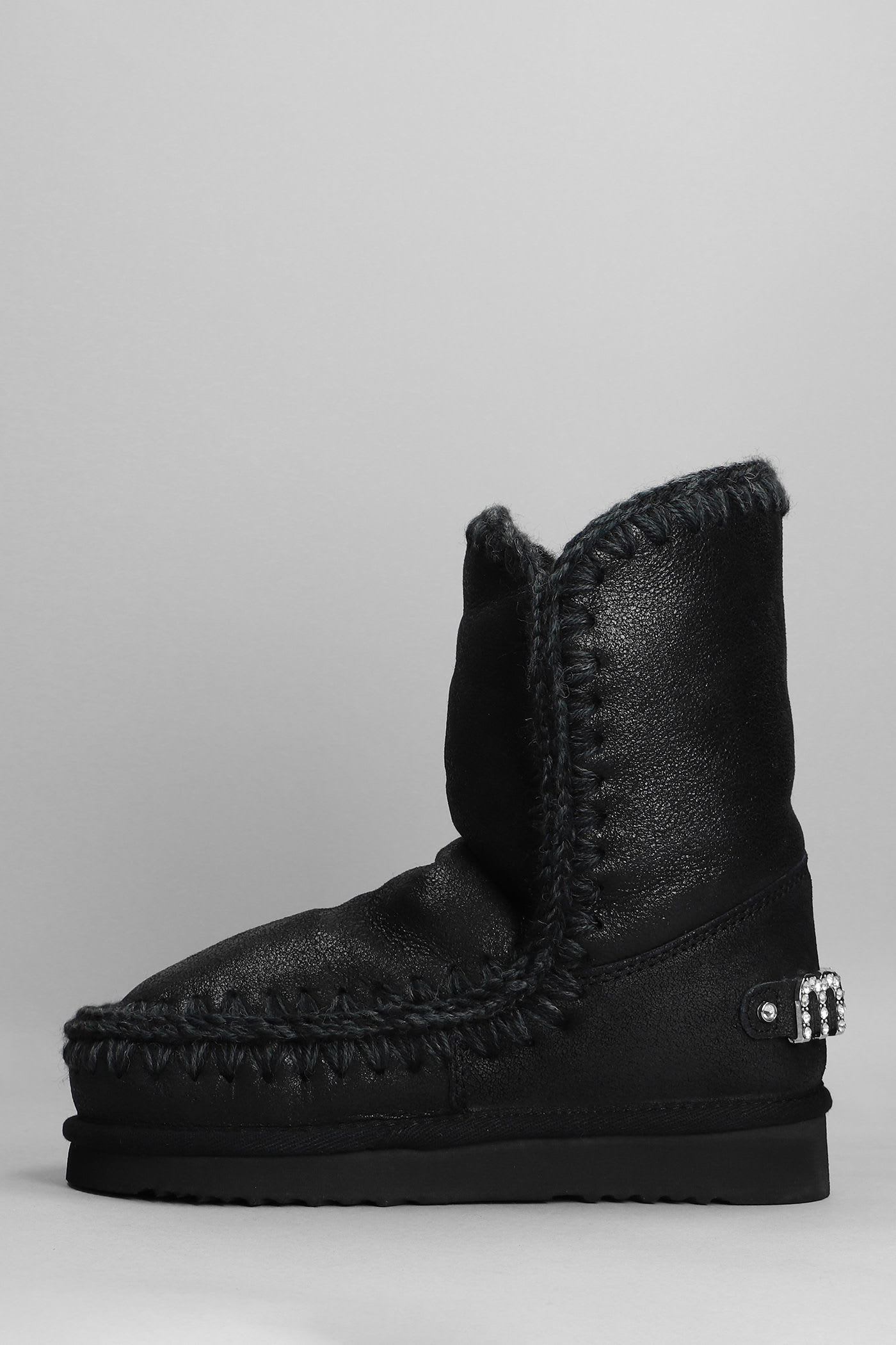 Mou Eskimo 24 Low Heels Ankle Boots In Black Leather In Multi