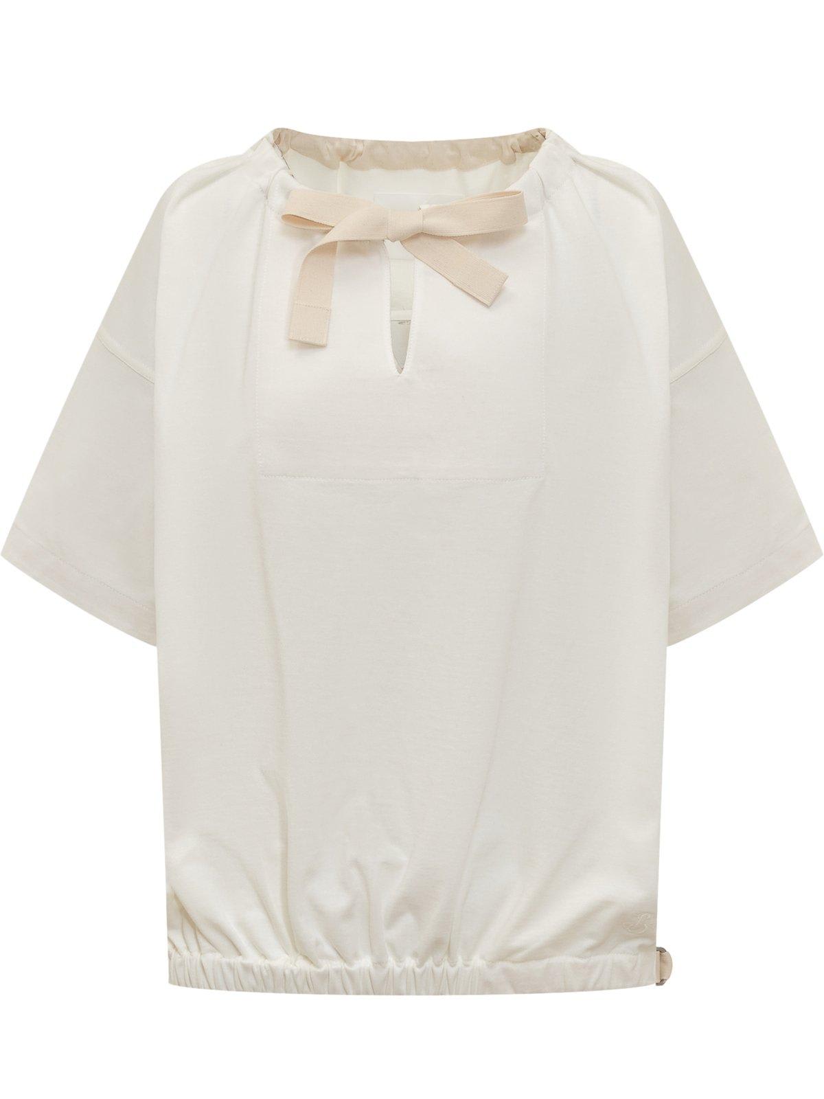 Shop Jil Sander + Bow-detailed Short-sleeved Blouse In Bianco