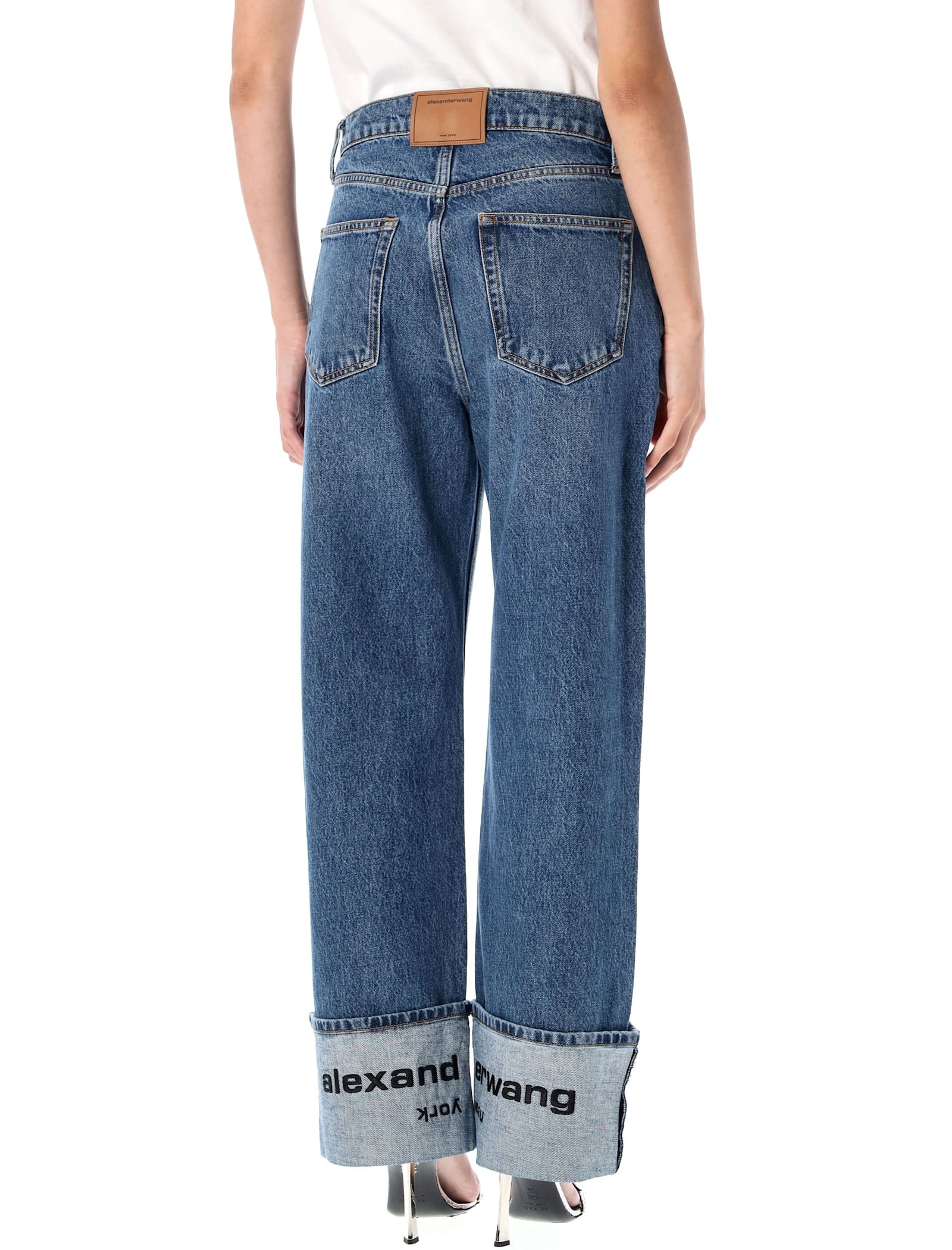 Alexander Wang Indigo Logo-embroidered Mid-rise Jeans In Blue