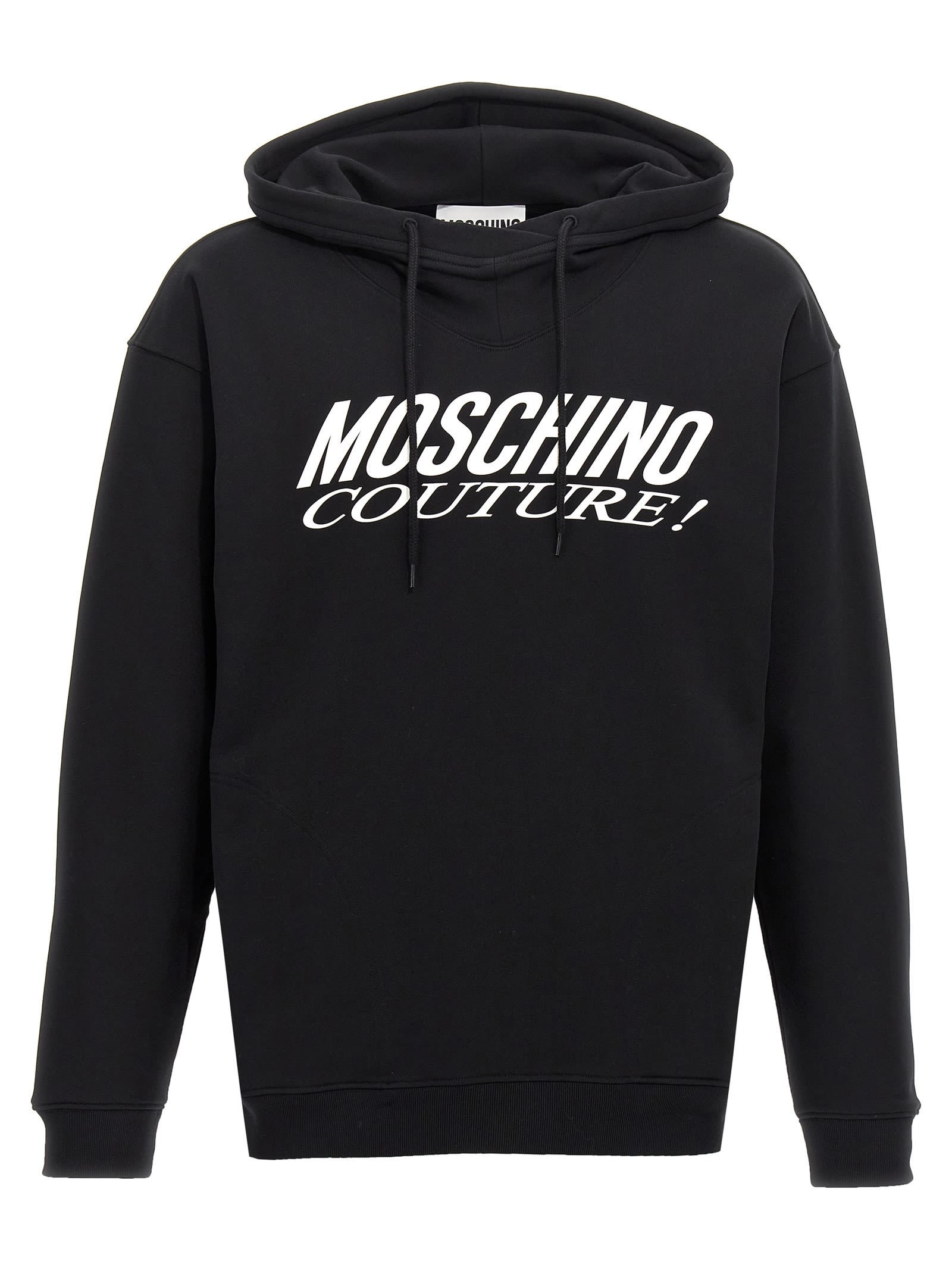 Shop Moschino Logo Print Hoodie In White/black