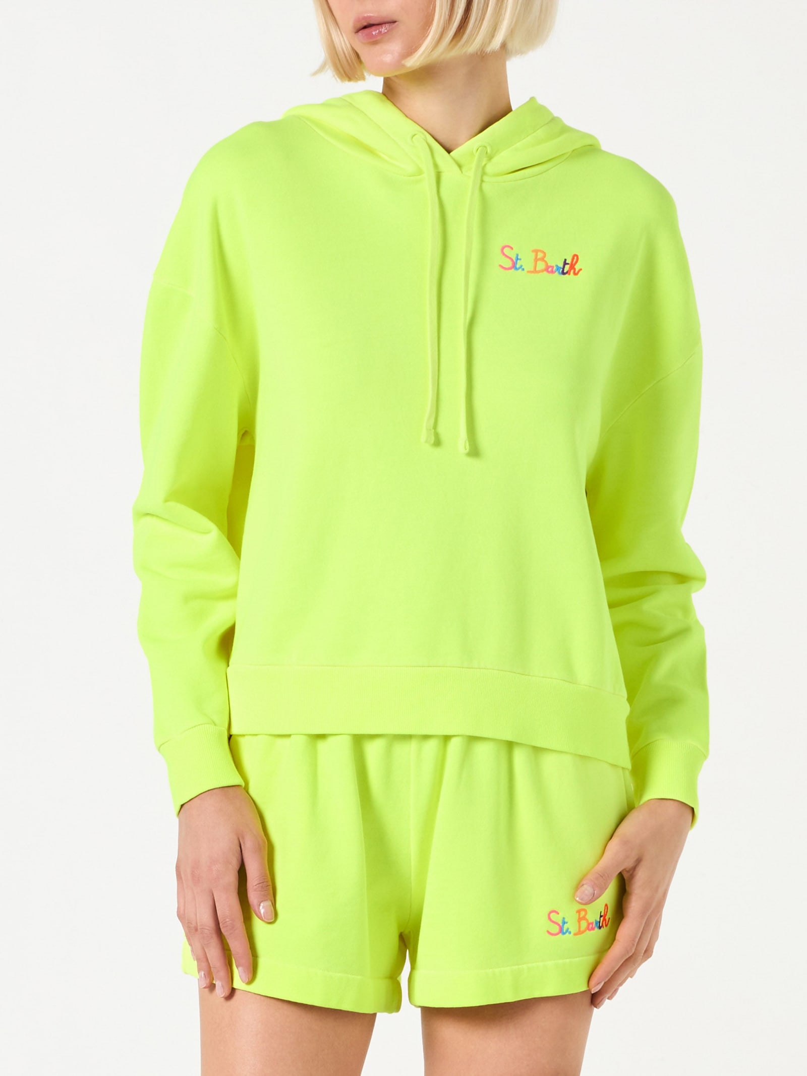 Fluo Yellow Hoodie With St. Barth Embroidery