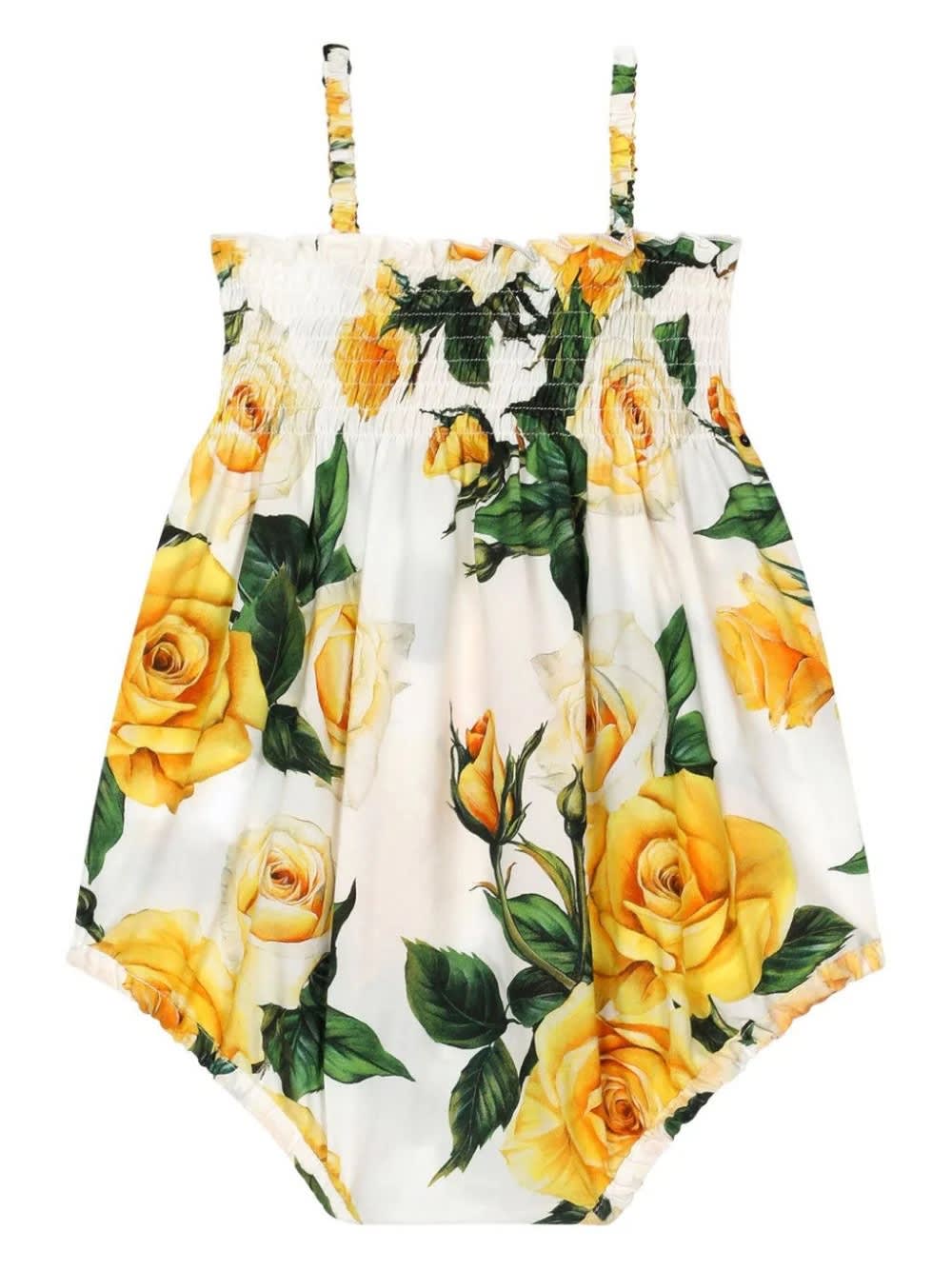 Shop Dolce & Gabbana Sleeveless Romper With Yellow Rose Print