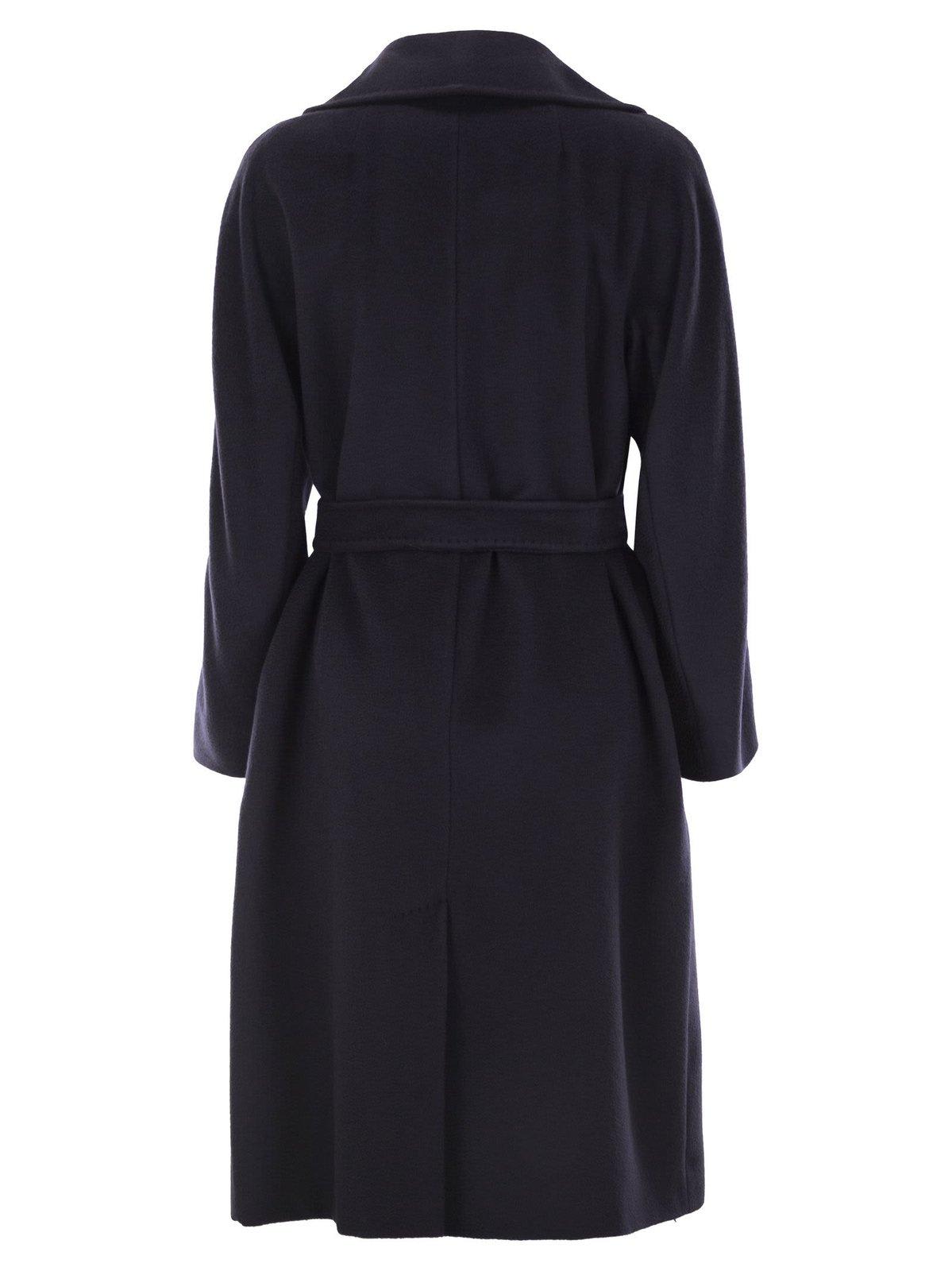 Shop Weekend Max Mara Belted Long-sleeved Coat In Blue