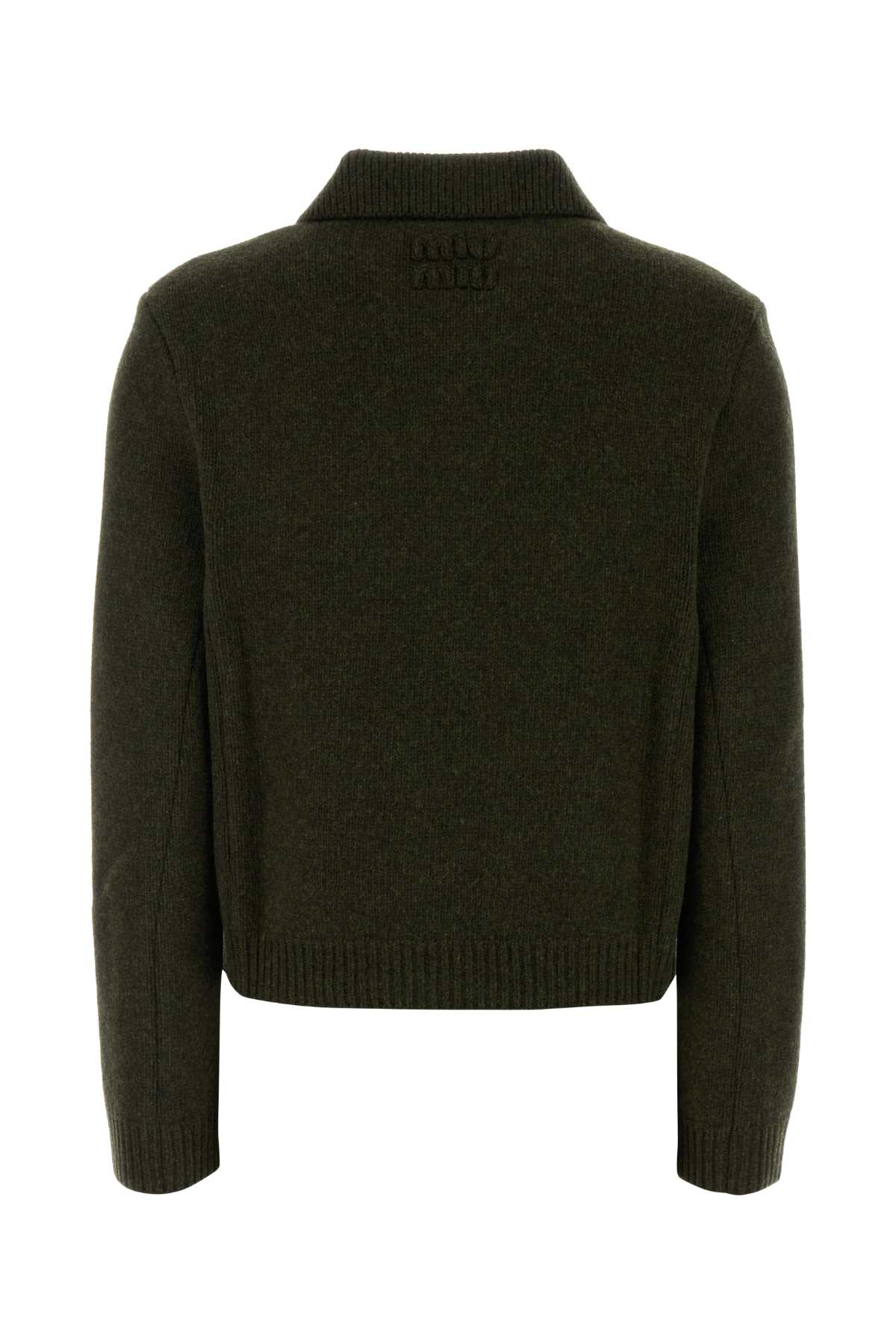 Miu Miu Wool Cardigan With Collared Design And Pockets In Green