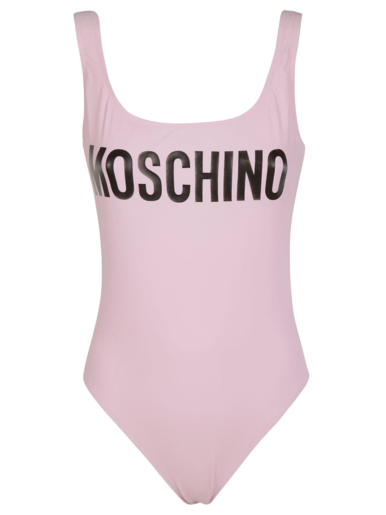 Moschino Logo-print Scoop-back Swimsuit In Pink