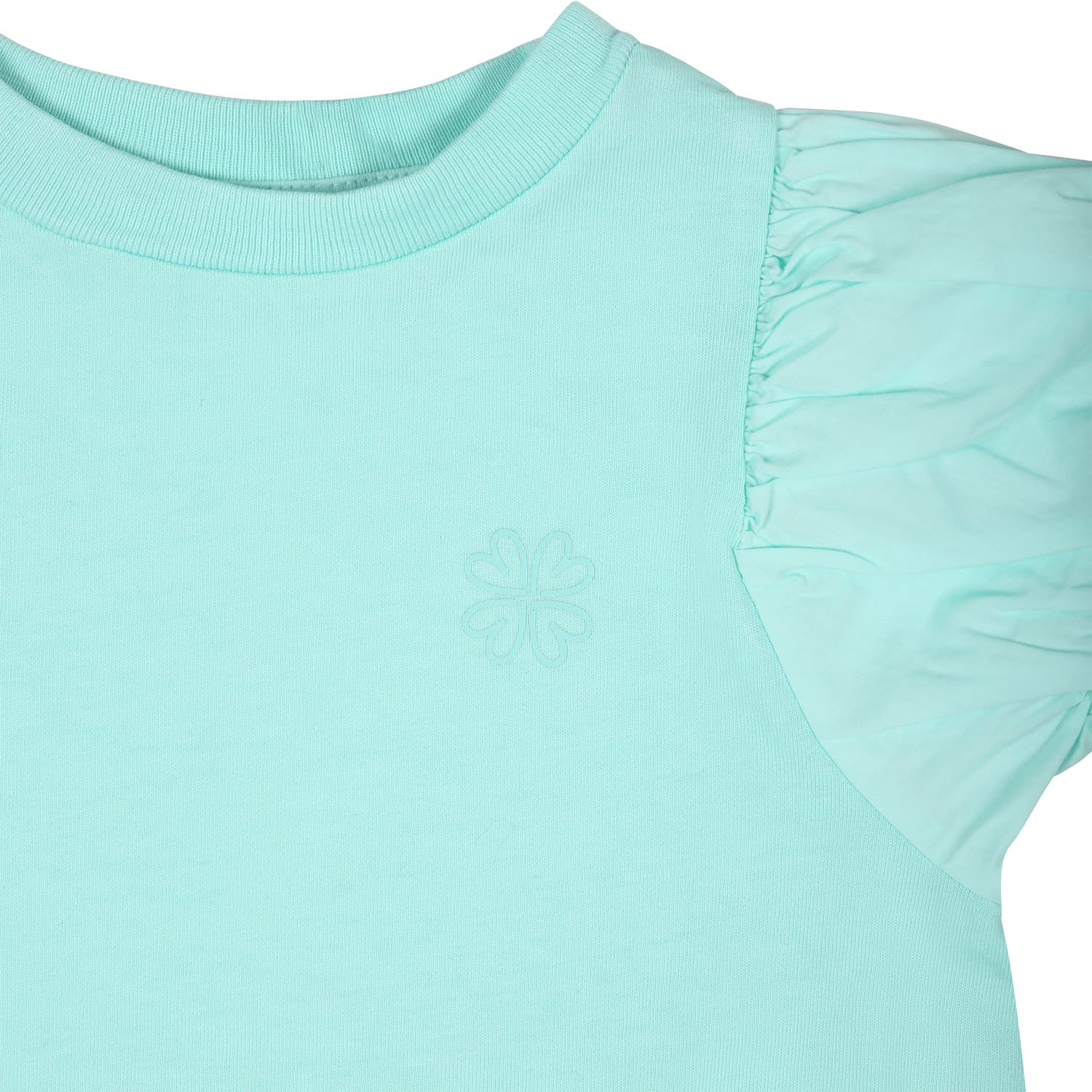 Shop Molo Green Dress For Girl With Hearts In Light Blue