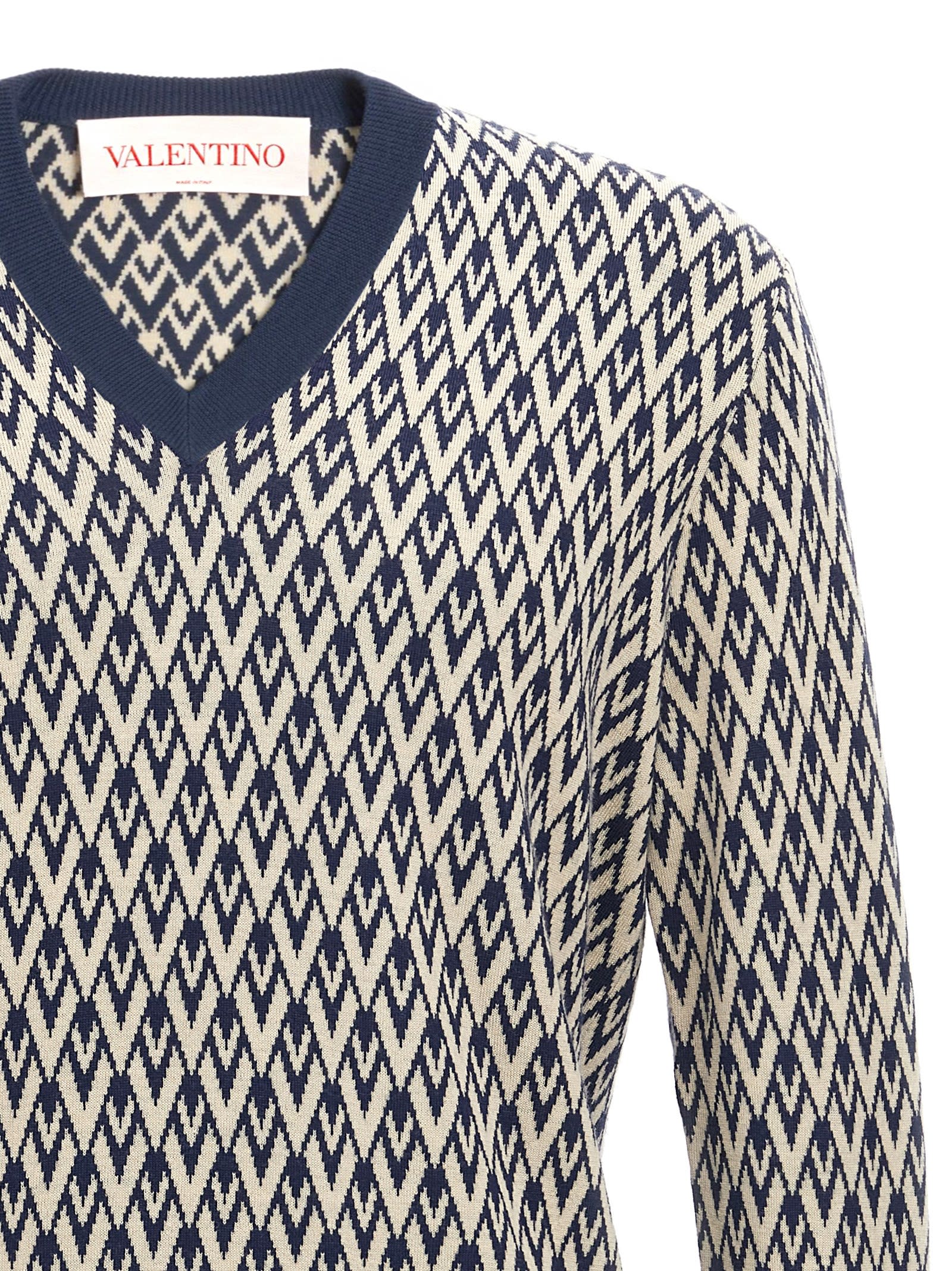 Valentino Wool Jumper With Toute La V Jacquard Pattern In Multicolor