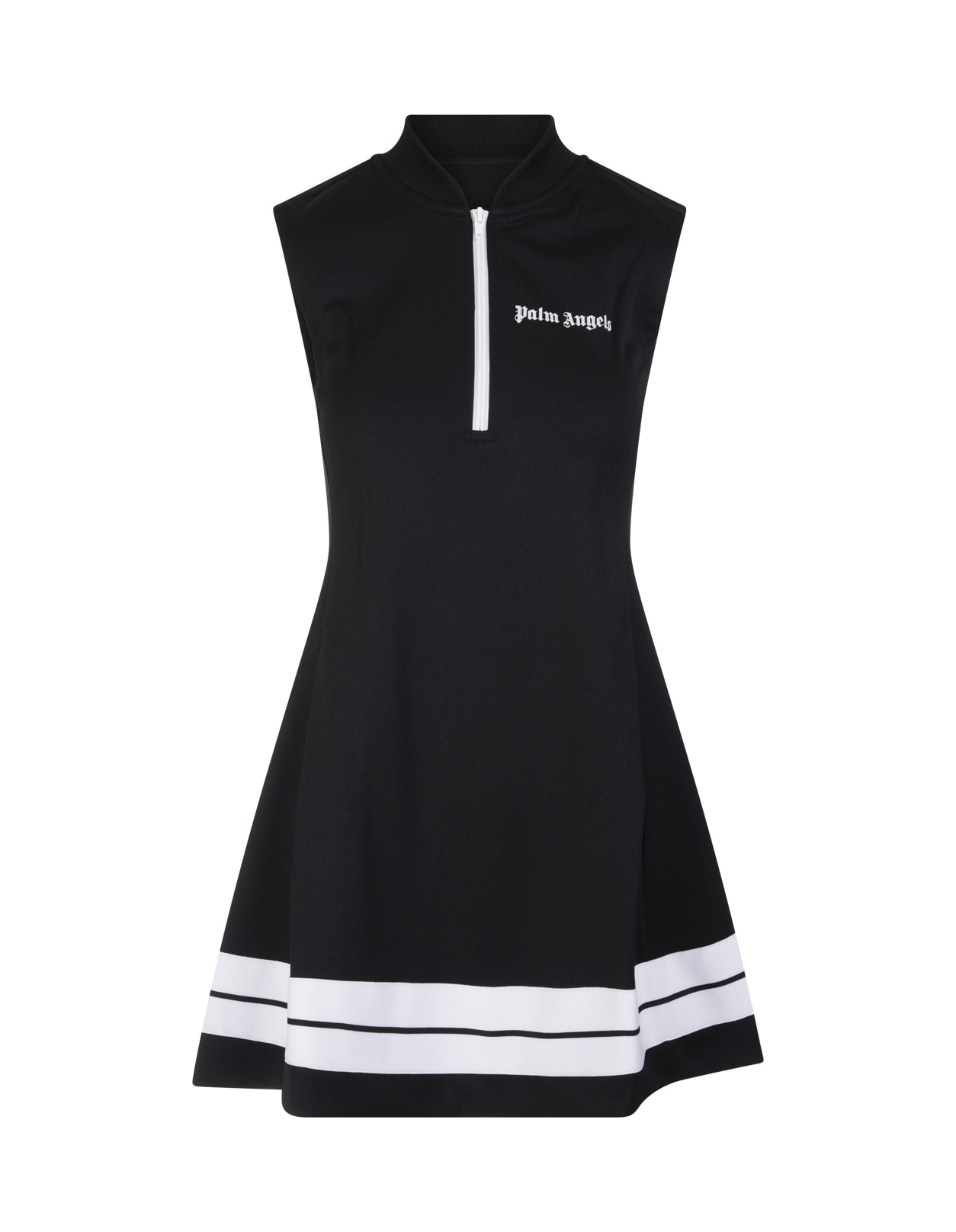 Palm Angels Woman Black Sleeveless Short Dress With Contrast Logo And Bands